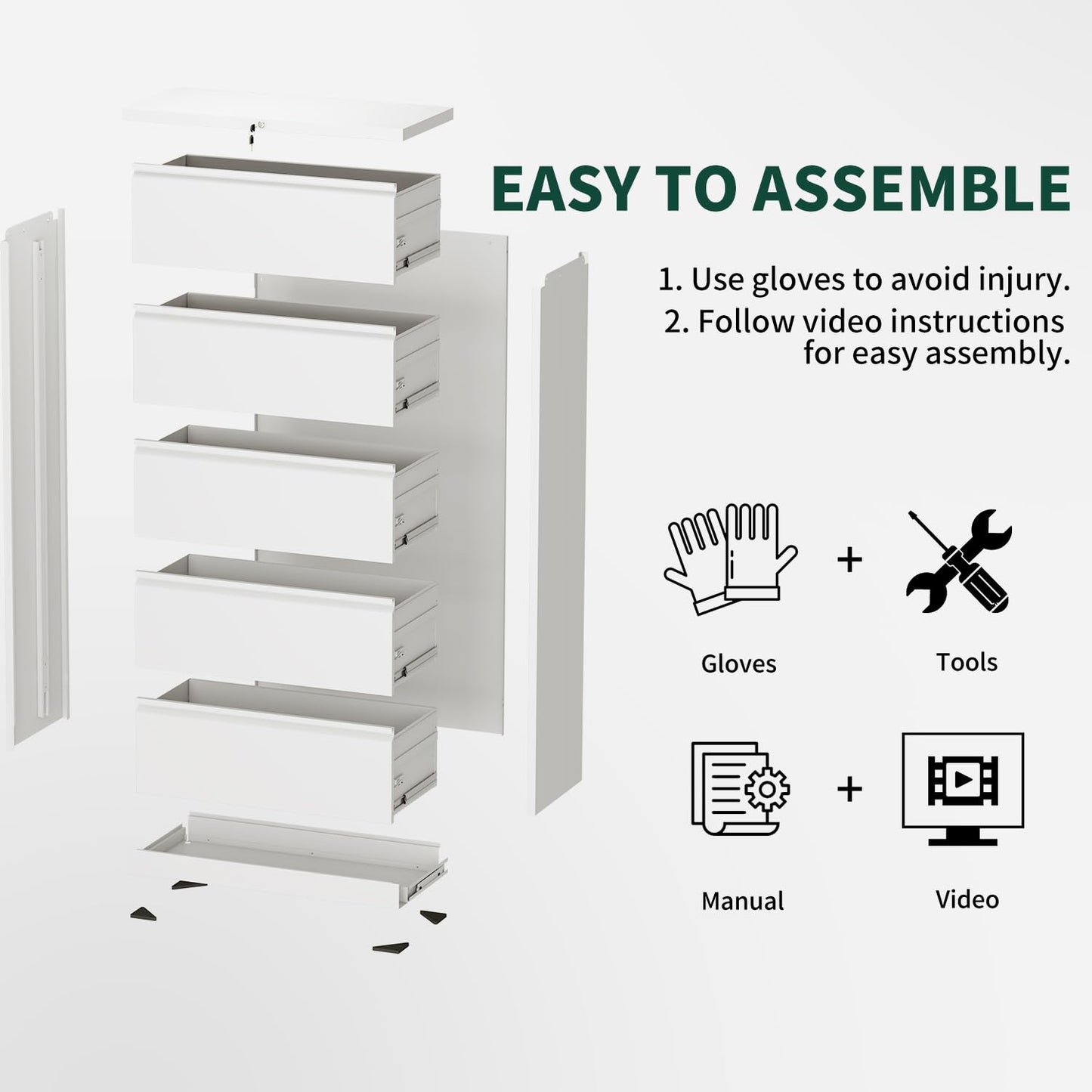 2 Drawer Lateral File Cabinet with Lock, 26.7"W File Cabinets for Home Office, Office Furniture for Organization Hanging Legal/Letter/A4, Metal Filing Cabinet Storage Cabinet, Require Assembly, White