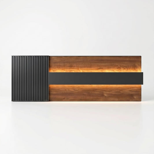 YTElantivo 78" Modern L-Shaped Reception Desk with LED Lights & Mobile File Cabinet,Black Brown Office Front Desk Reception Counter with Drawers & Lock (Black & Brown, 78 * 24 * 43IN)