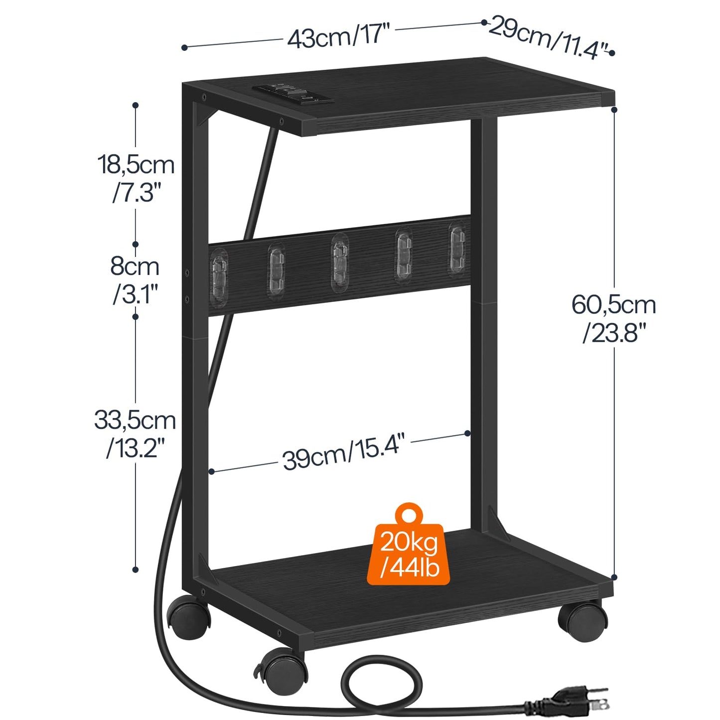 HOOBRO Computer Tower Stand, PC Stand with Charging Station, 2-Tier Under Desk CPU Holder with Lockable Wheels, PC Floor Cart Fits Most Computer Towers, for Home Office, Black BB01UCJ01G1