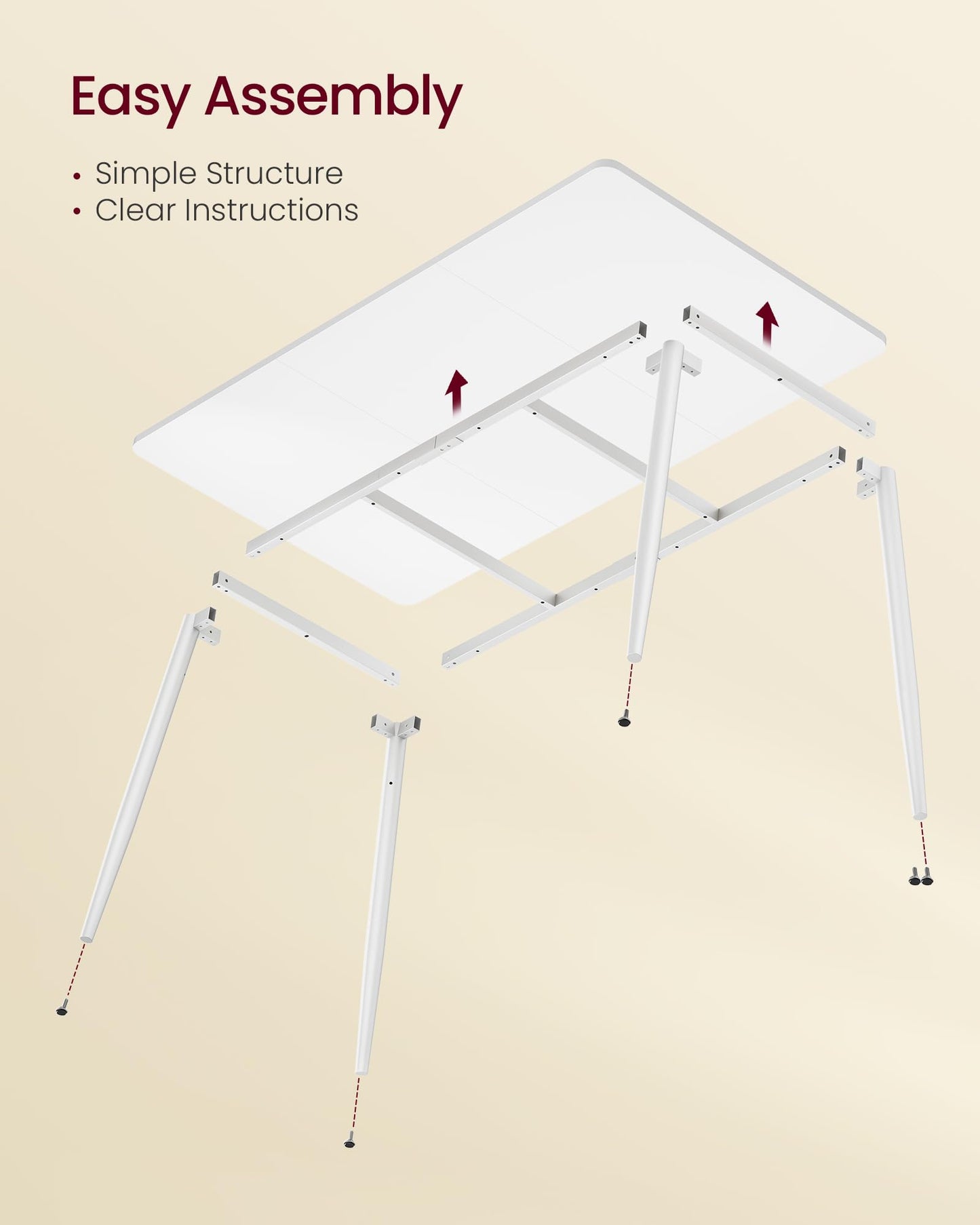 VASAGLE 55.1" Dining Table for 4-6 People, Modern Kitchen Table, Heat-Resistant Tabletop, Quick Assembly, for Dining Room, Snow White, Island Collection UKDT100W101S