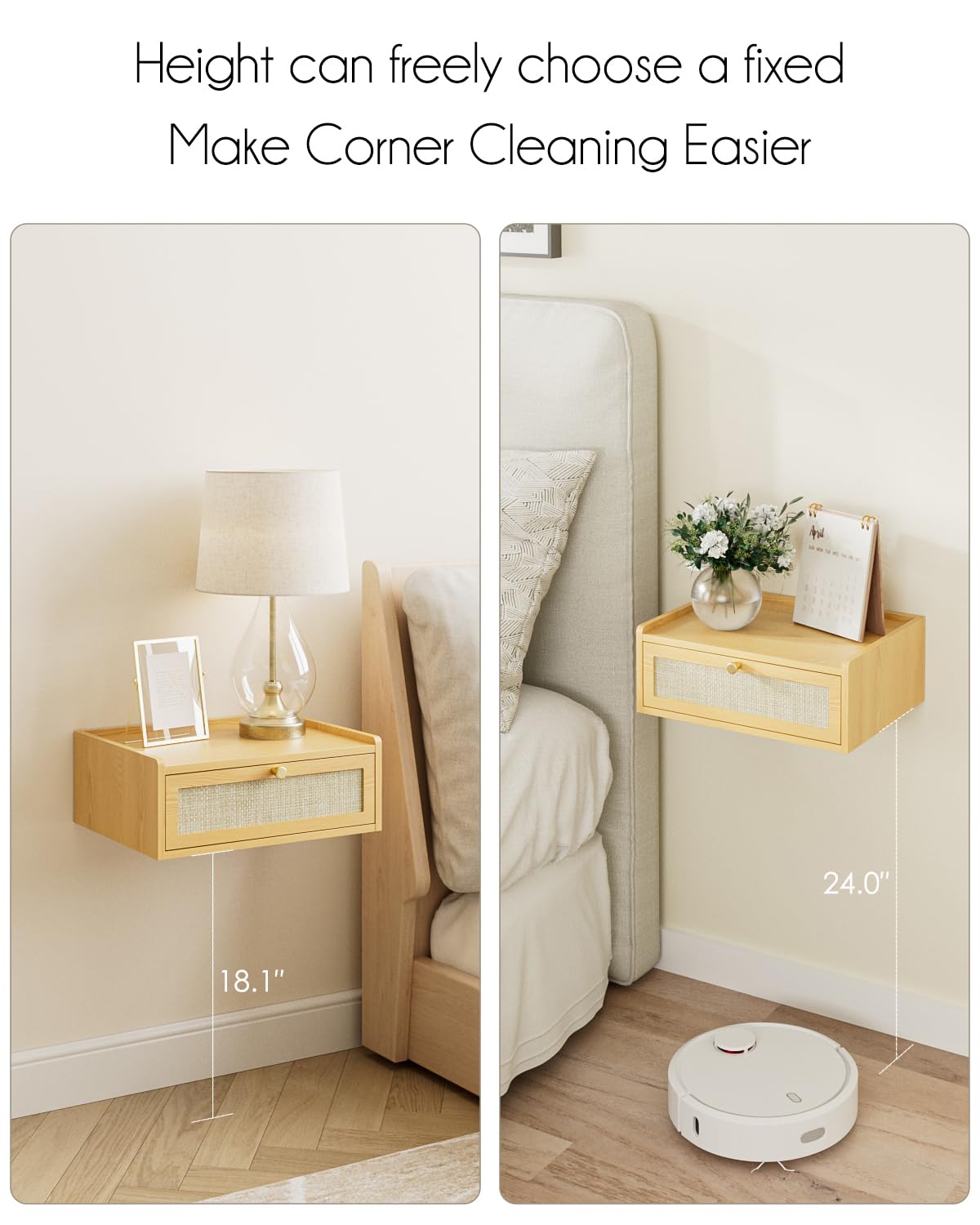 AEPOALUA Floating Nightstand,Wall Mounted Night Stand with Drawer,Small Floating Shelves,Floating Wood Bedside Table for Bedroom、Living Room、Bathroom