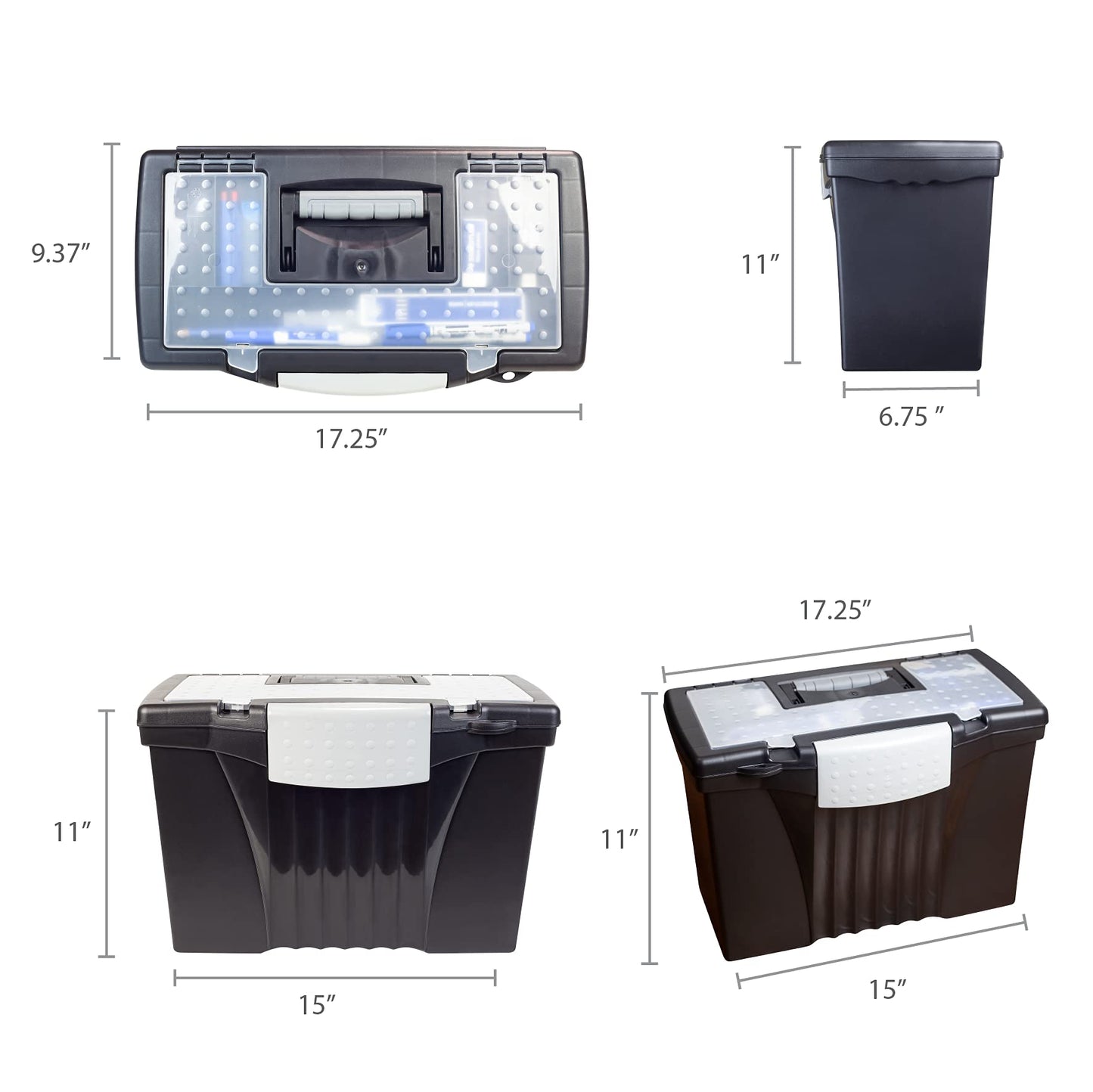 Storex Portable Letter/Legal Filebox with Organizer Lid, Letter/Legal Files, 14.5" X 10.5" X 12", Black