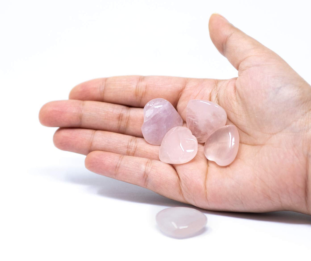 Wonder Care-Healing Crystal Pocket Heart Natural Rose Quartz Love Puff Heart Carved Shape Palm Worry Stone Reiki Chakra Balancing | Gift for Christmas, New Year, Valentine’s (14-18mm)-Pack of 25