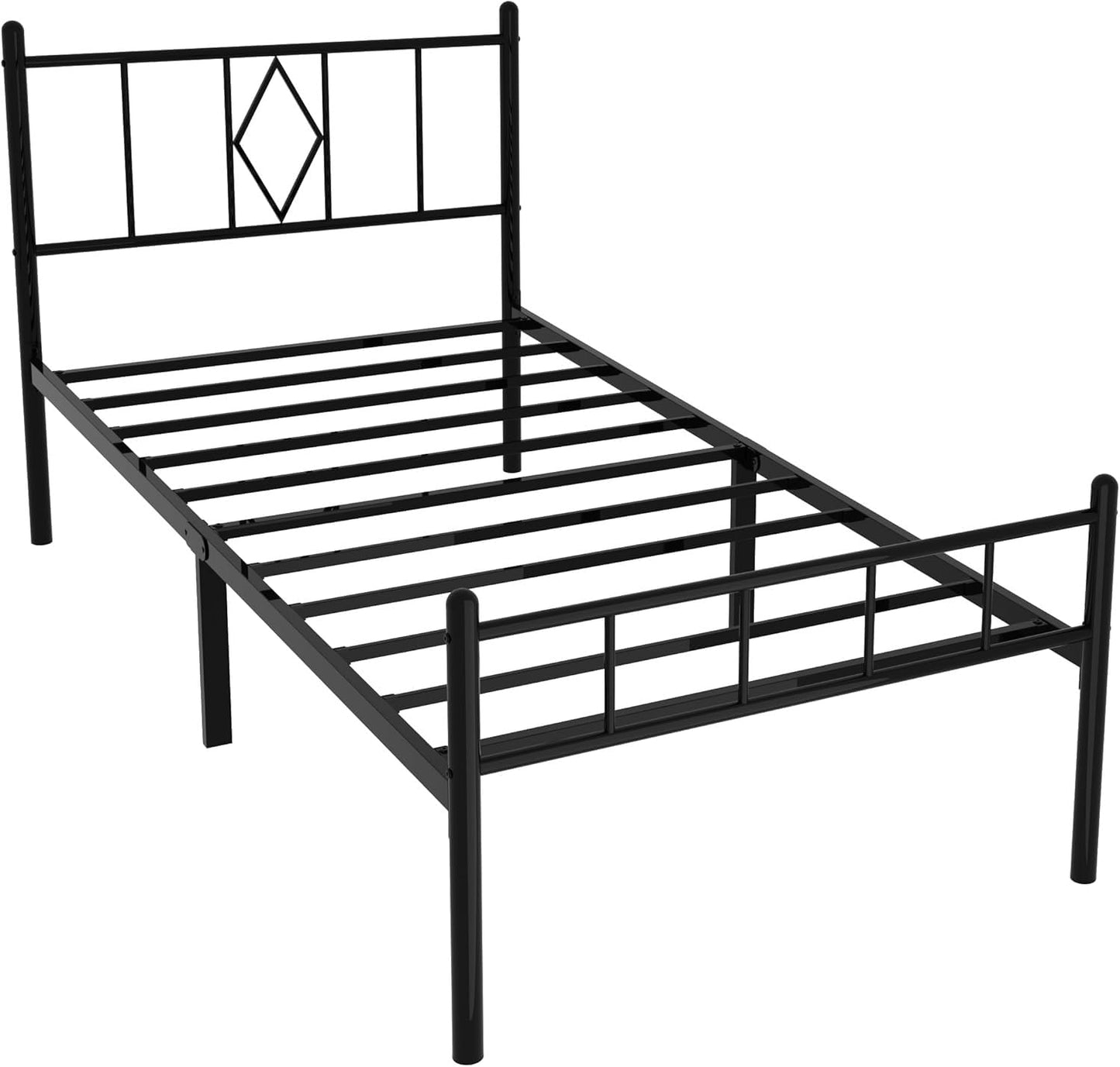 Bervinome Twin Size Platform Bed Frame, Heavy Duty Metal Bed Frame with Headboard, Steel Slat Support, Under Bed Storage Space, Easy Assembly, No Box Spring Needed, Black