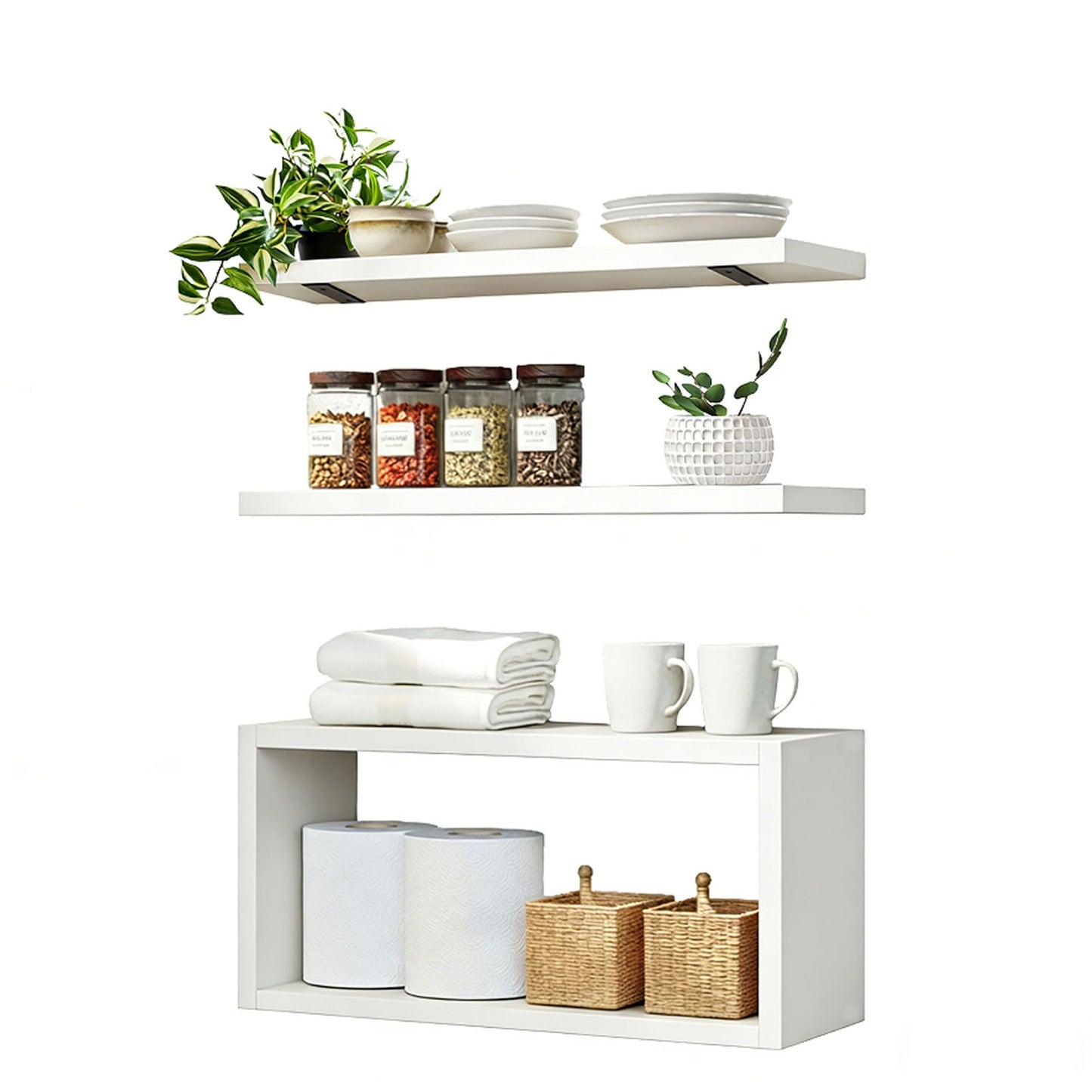 Ypvxe Wall Mounted Floating Shelf, c Long for Bedroom Living Room Kitchen Staircase Bathroom Above Toilet Wall Decoration Book Storage Room Recoration (3piece Set) White