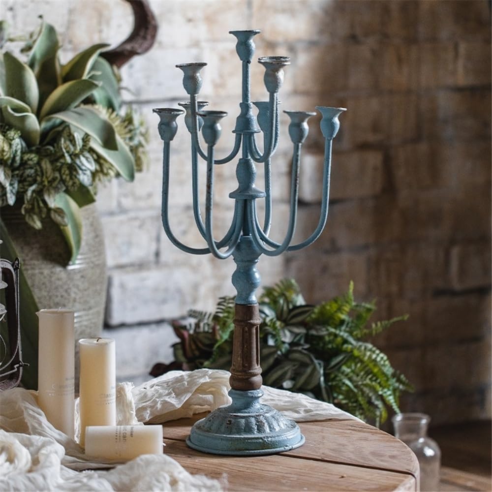 cfycfy987 Candelabra Retro Old Iron Candlestick Ornaments Flower Shop Wedding Western Restaurant Christmas Decoration Props Candle Sticks Holder(White)
