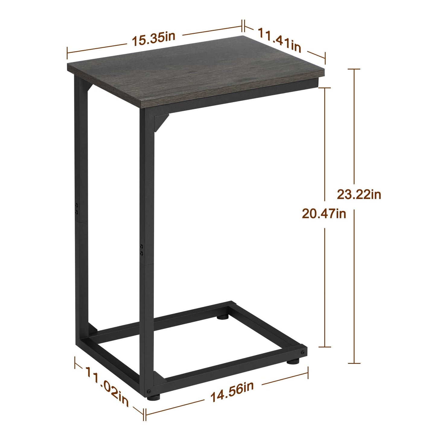 AMHANCIBLE C Shaped End Table Set of 2, Couch Side Table that Slide Under Sofa, Narrow Small Space TV Trays for Living Room, Bedroom, Dark Grey, HET02CDG