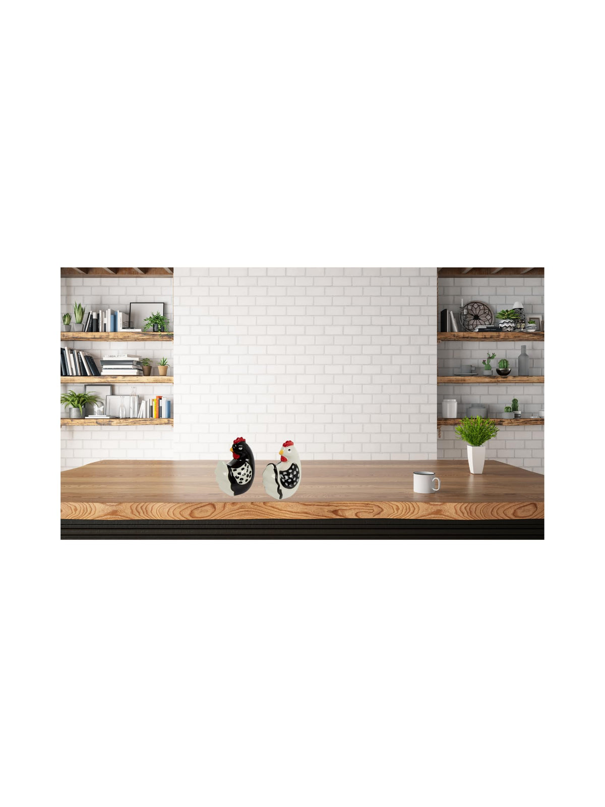 Farmhouse Ceramic Chicken Salt and Pepper Shaker Set, Black and White, 3.13 x 2.44 inches