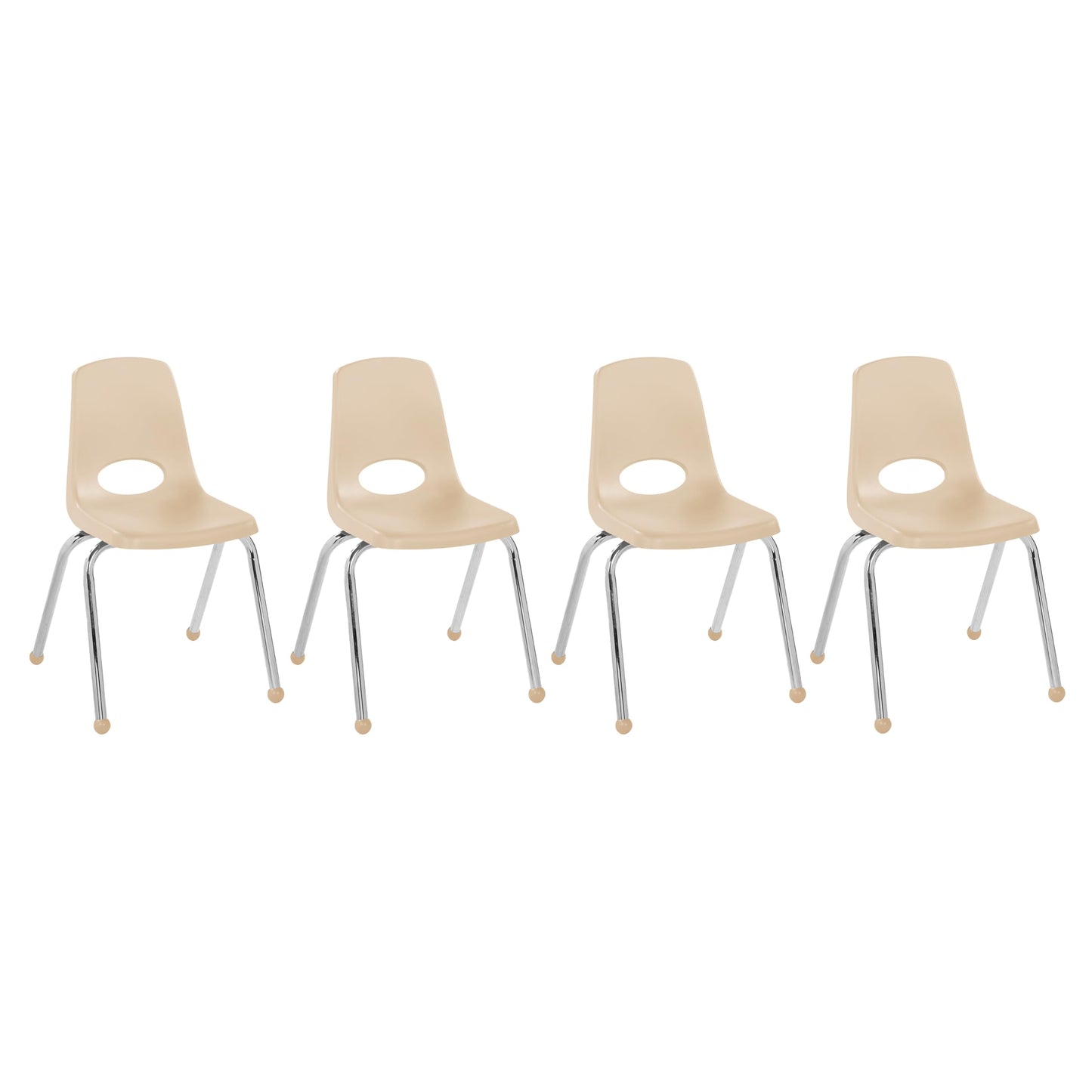 FDP 16" School Stack Chair, Stacking Student Seat with Chromed Steel Legs and Ball Glides; For In-Home Learning or Classroom - Sand (4-Pack), 10382-SD