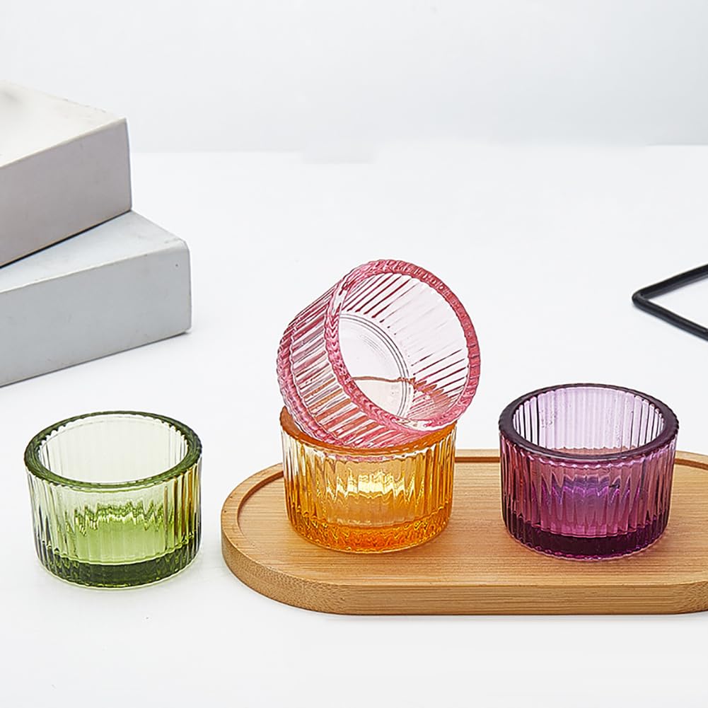 UUYYEO 2 Pcs Glass Tealight Candle Holder Clear Tea Light Candle Cups Votive Candles Holders Containers Floating Candles Holders Dining Table Candle Holder Wedding Table Centerpieces Purple