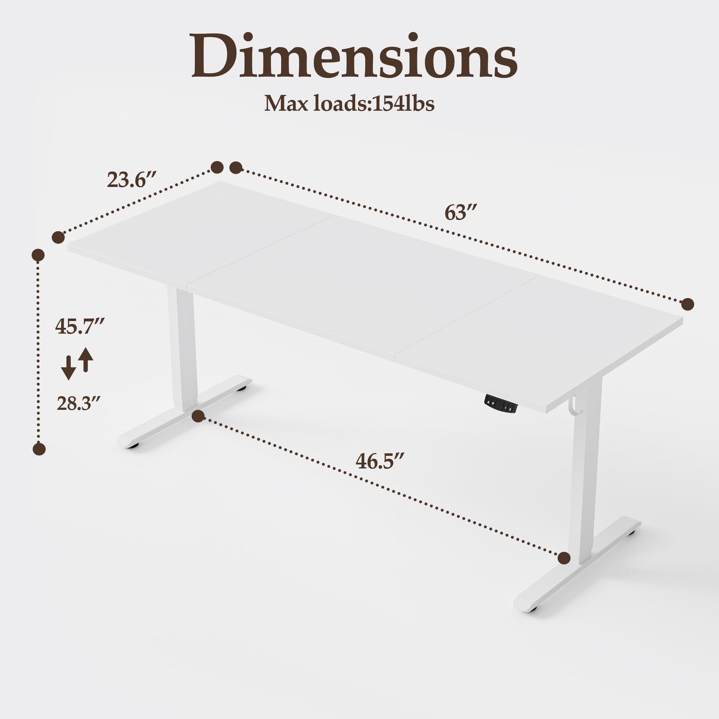 Klicelor 63 Inch Large Electric Standing Desk, Height Adjustable Office Desk, Sit Stand Up Computer Gaming Desk with Memory Preset, Three-Piece Desktop, White