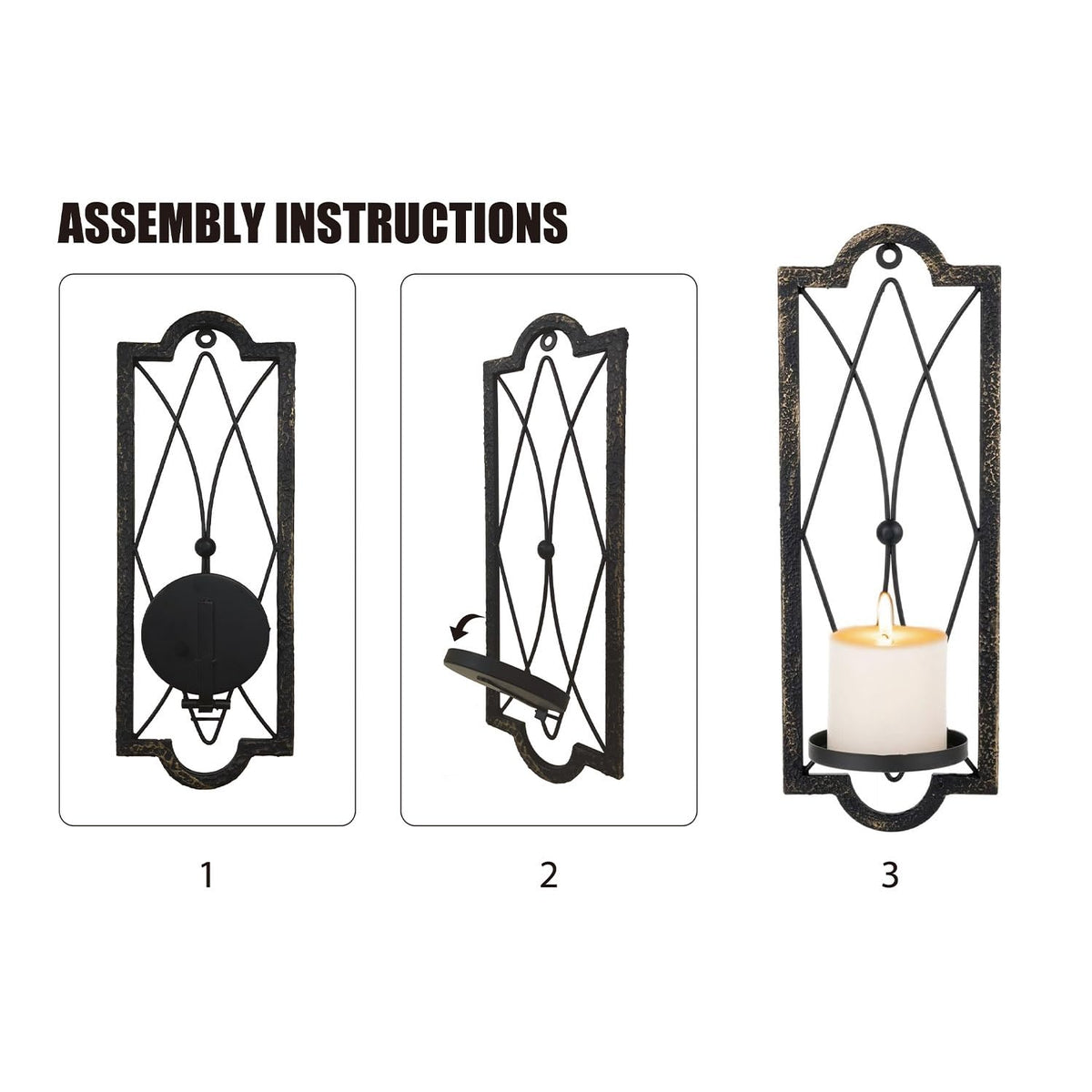 Gothic Candle Sconce Set of 2 -Gold Black Metal Wall Candle Holder-Rustic Home Deco,Dark Academia Decor