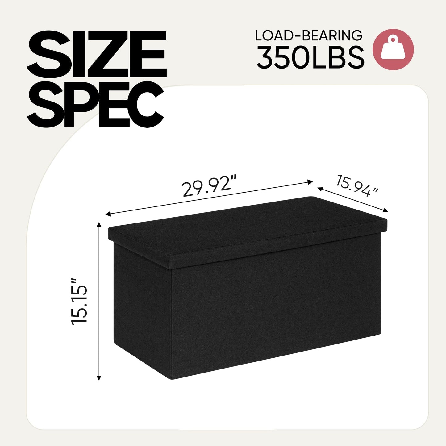 CAIPINFUL 30 Inch Folding Storage Ottoman with Reversible Lid Coffee Table, Linen Fabric Multi-Functional Foot Rest & Seat for Living Room, Bedroom-Black