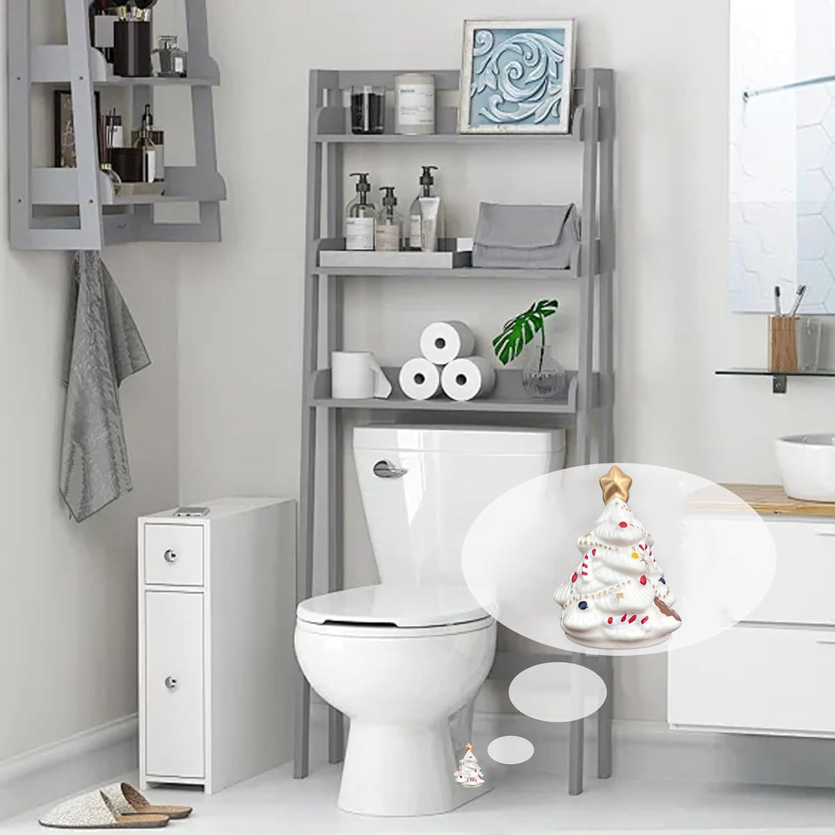 2Packs Christmas Tree Toilet Bolt Covers Decorative Tall Toilet Bolt Caps for Christmas Bathroom Decor, Toilet Caps for Bottom of Toilet, Ceramic Toilet Screw Cover Caps, Easy Installation (White-A)