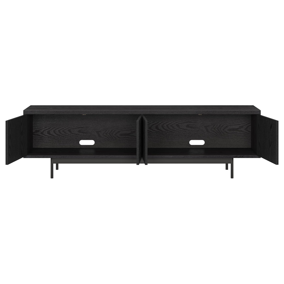 Henn&Hart Fluted TV Stand for TVs up to 75" with 2 Open-Concept Ribbed Storage Cabinets for Living Room, Family Room, or Office, Natural Black