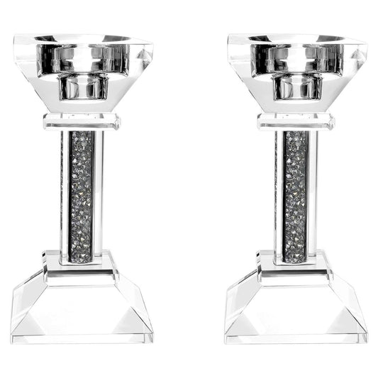 Crystal Candle Holders Set of 2-8.6" Tall Crystal Candlestick Holders - Ultra Elegant and Modern Centerpiece Home Decor