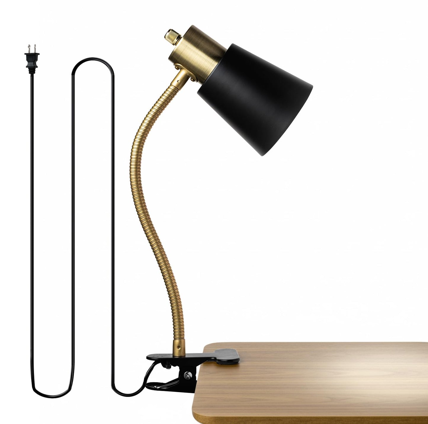 Desk lamp Eye-Caring Table Lamps, 360°Rotation Gooseneck Clip on Lamp Reading Light, Portable Reading Book Light, Clamp Light, Study Desk Lamps for Bedroom and Office Home Lighting (Black and Gold)