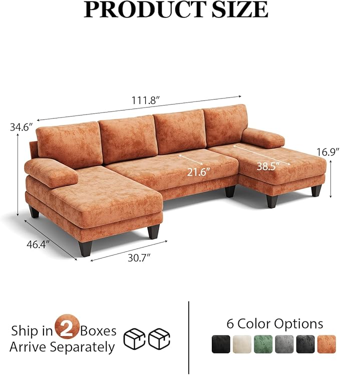 U-Shaped Sectional Couches for Living Room | 112 Inch Modern Sectional Couch |