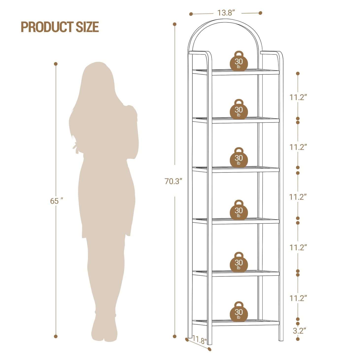 Hzuaneri Bookcase Bookshelf, Tempered Glass Bookshelves, Slim Shelving Unit for Bedroom, Bathroom, Home Office, Steel Frame, 6 Tier White BC10699W