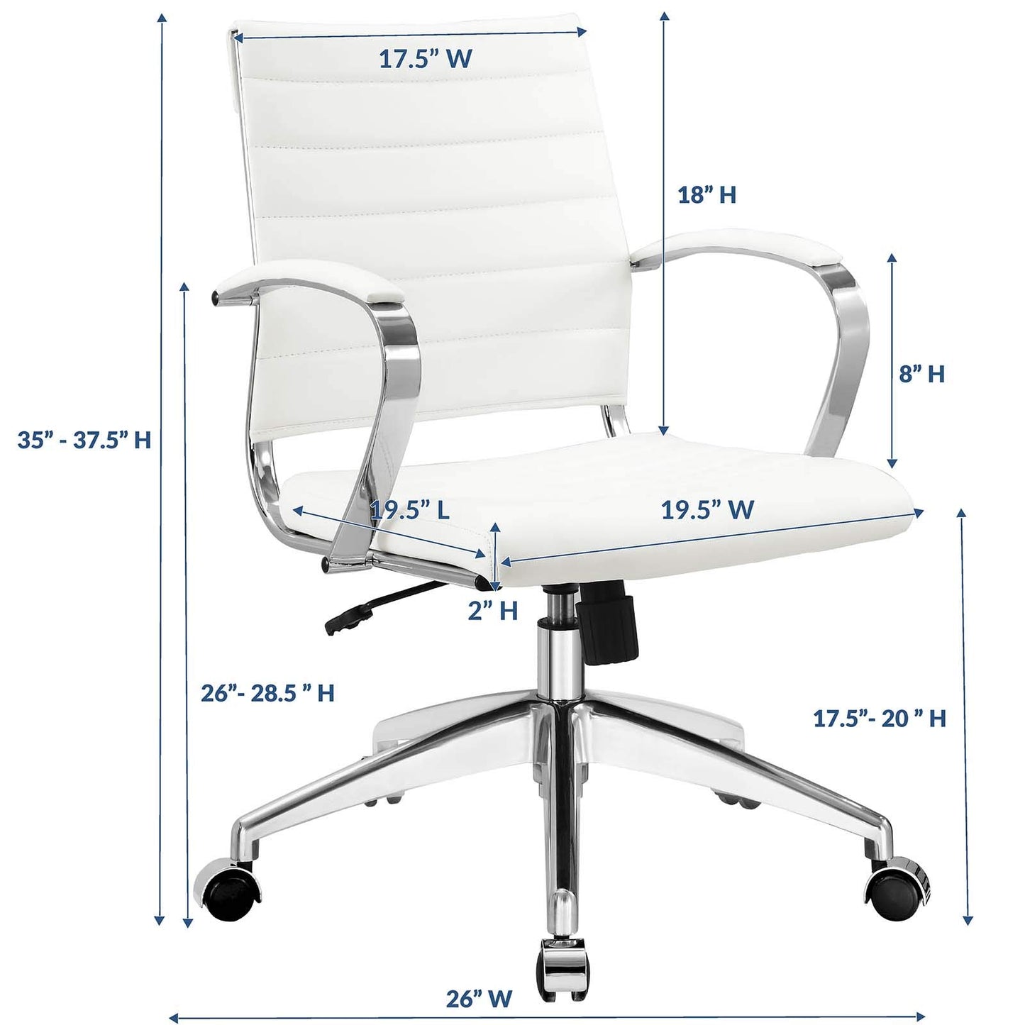 Modway Jive Ribbed, Mid Back Office Chair, White