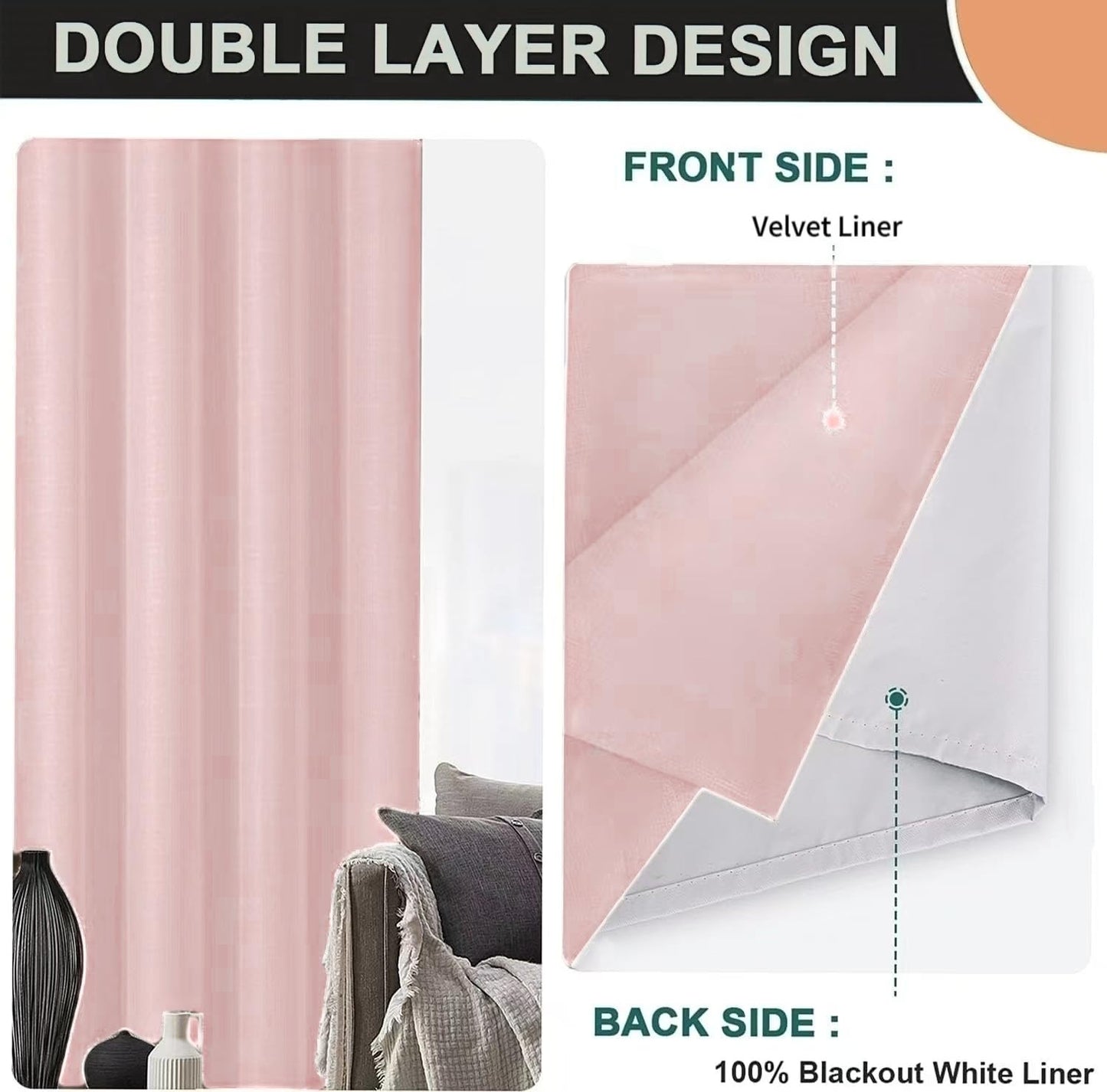 SMILETIME 100% Blackout Pink 52 x 108 in Long Velvet Curtains with Grommet, Thermal Insulated Super Soft Privacy Noise Reducing Velvet Curtains for Living Room Bedroom, 2 Panels