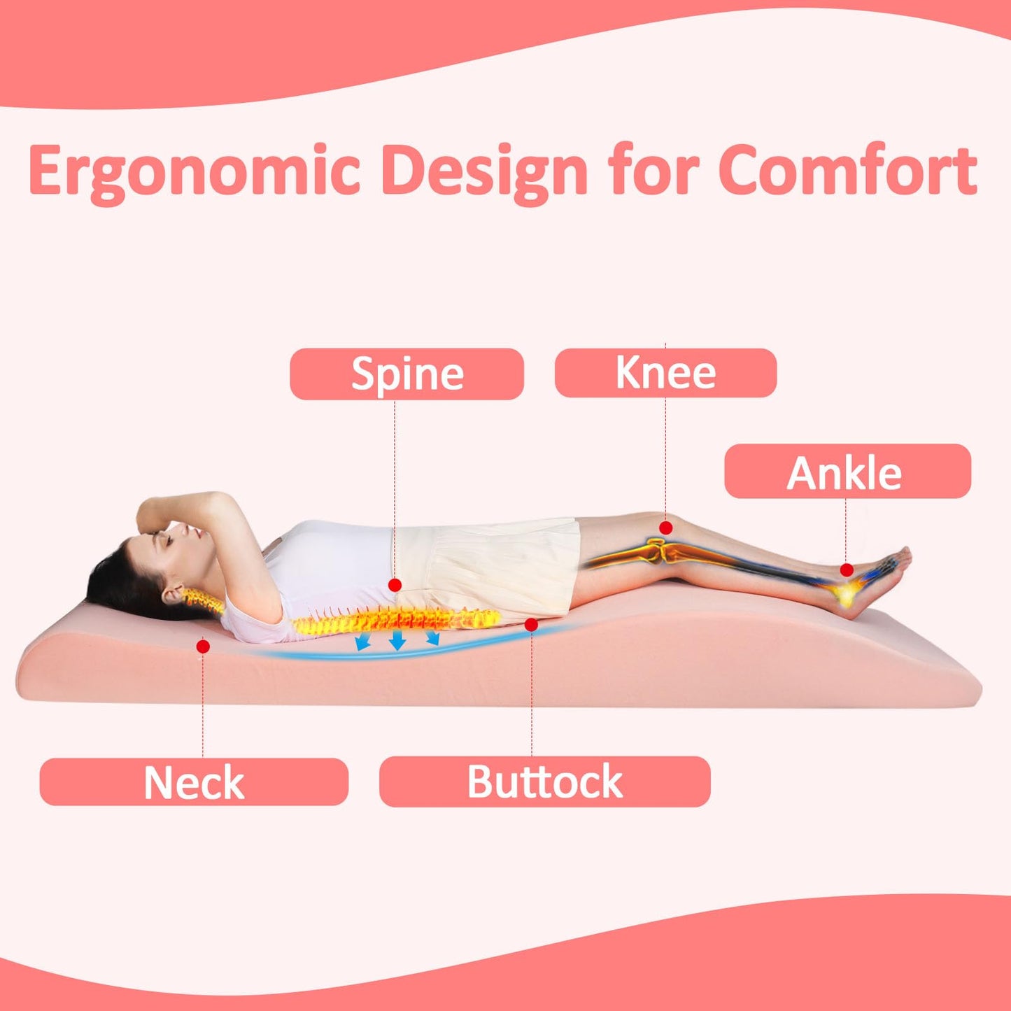 Lash Bed Topper for Massage Table, Ergonomic Curvy Esthetician Mattress Topper Crafted High Density Foam, Beauty Salon Massage Bed Pad with Removable & Washable Cover, Eyelash/Spa/Wax/Facial-Pink