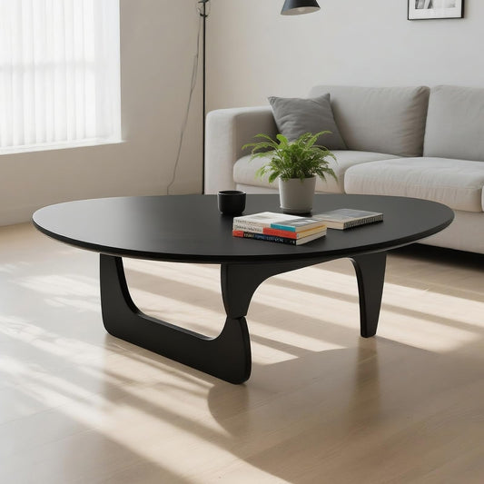 Solid Wood Triangle Coffee Table,Unique Mid Century Modern Oval Coffee Table,Irregular Geometric Tea Tables for Home Living Room with Wooden Tabletop and Reinforced (Black2, 43" L x 31" W x 16" H)