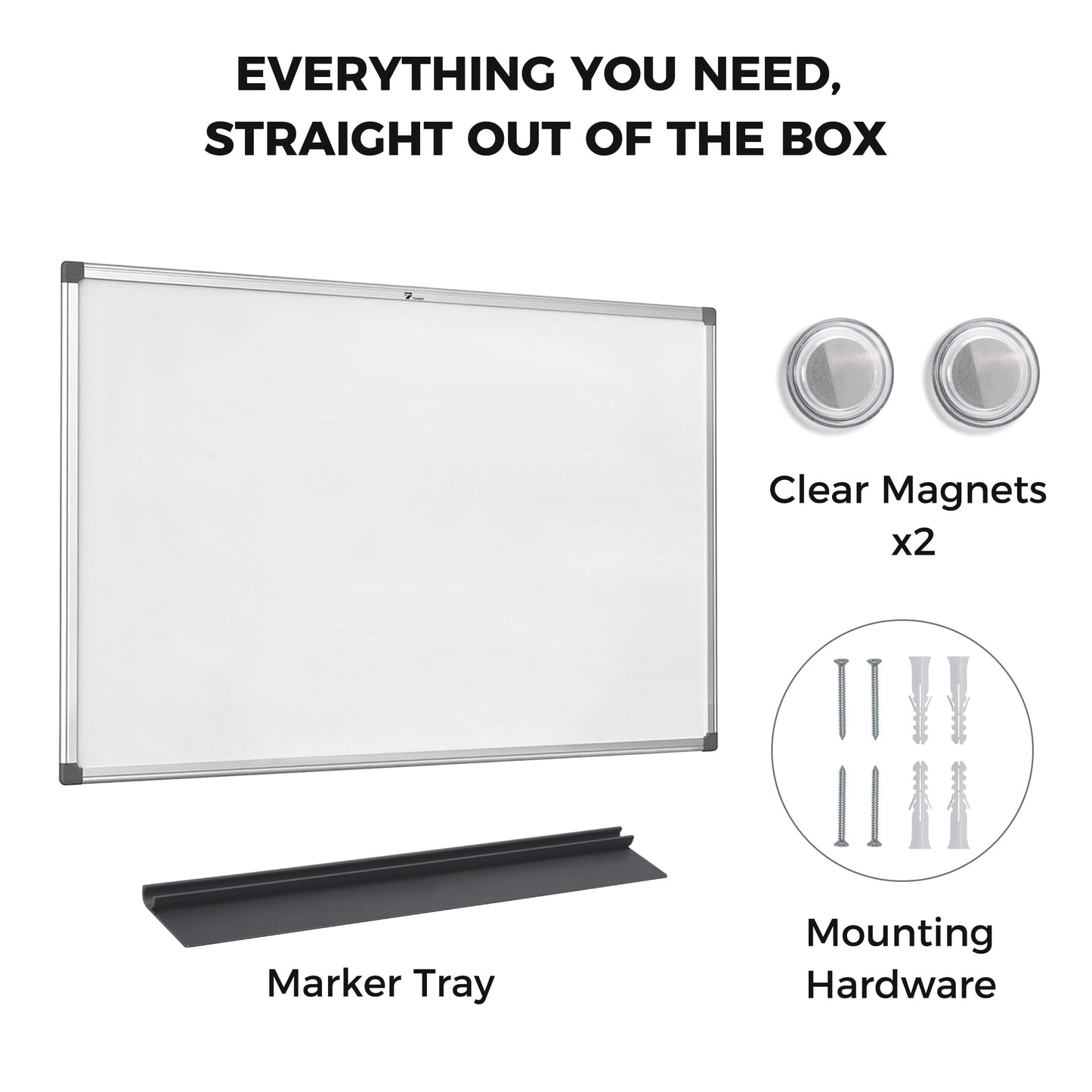 TOWON Magnetic Dry Erase Whiteboard 36 x 24 in, Large White Board for Wall, 3 x 2 Ft Whiteboard with Marker Tray & 2 Magnets, Silver Aluminum Frame for Office, Classroom & Home