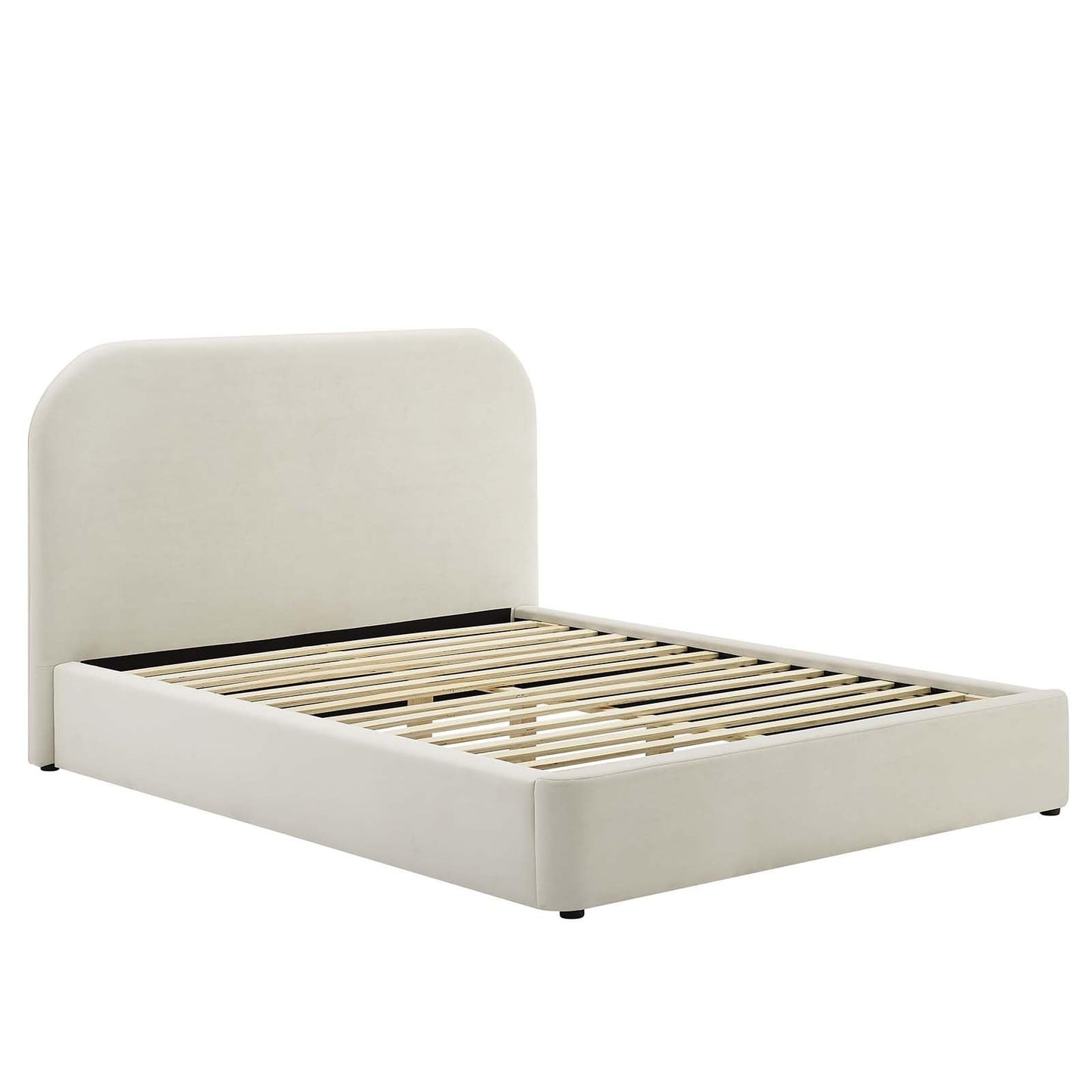 Modway Keynote Modern Full Bed Frame with Curve Shaped Headboard in Alabaster, Upholstered in Performance Velvet, Full Size Platform Bed, Soft Cloud Bed Frameain-Resistant Velvet Full Bed