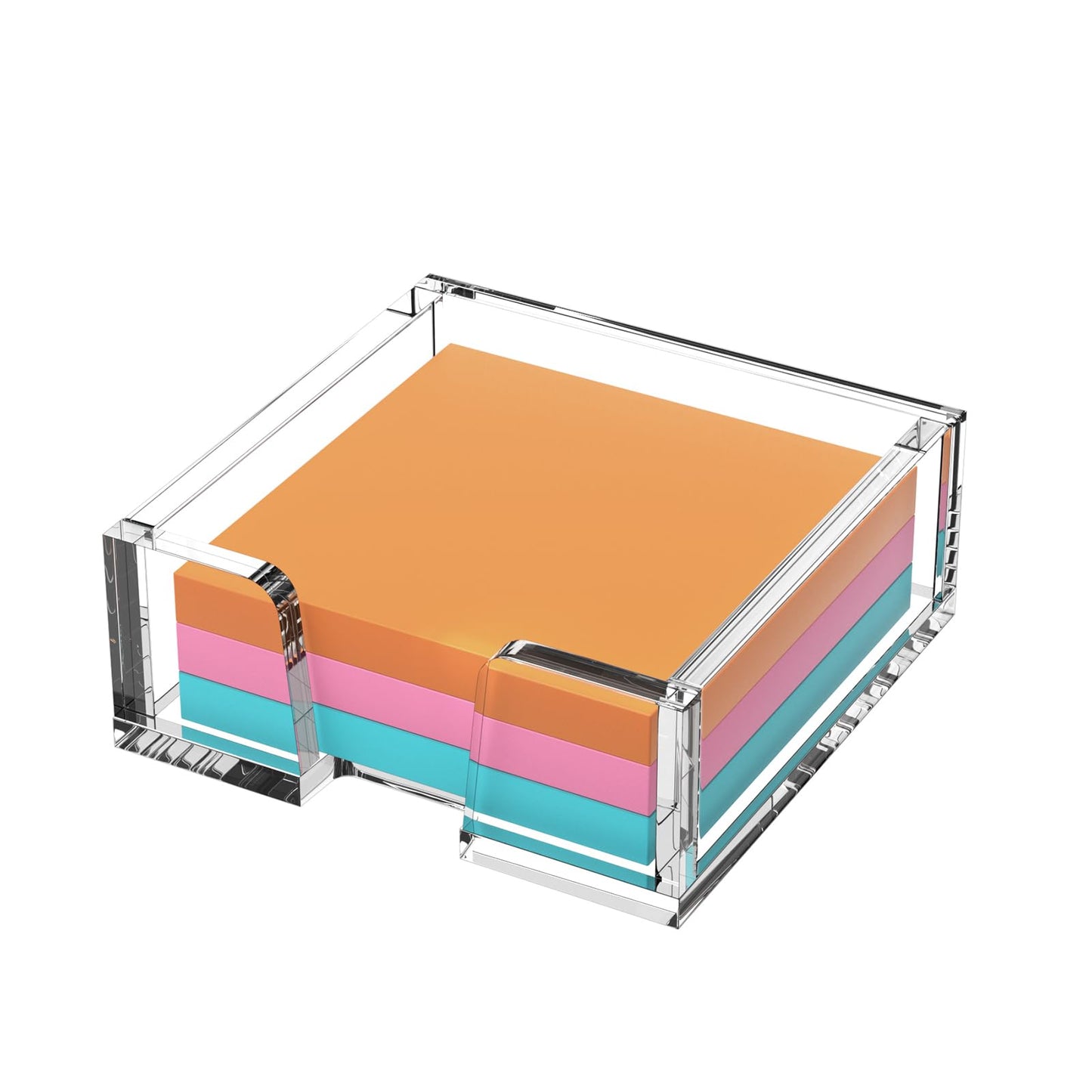 Beego Modern Elegant Crystal Clear Acrylic Sticky Note Holder Organizer - 3x3 in Square Notepad Holder - 3 Count - No Pads - Office Desk Organization