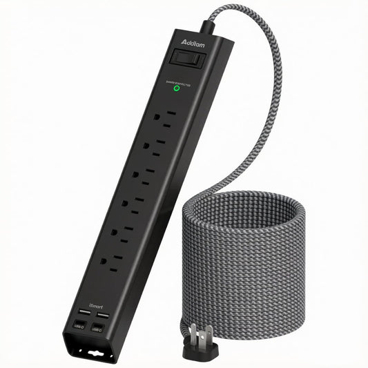 Addtam 10ft Power Strip Surge Protector with 6 Outlets and 4 USB Ports, 10FT Extension Cord with Flat Plug, Wall Mount Power Strip Charging Station for Home Office, Bedroom, Workshop and Garage