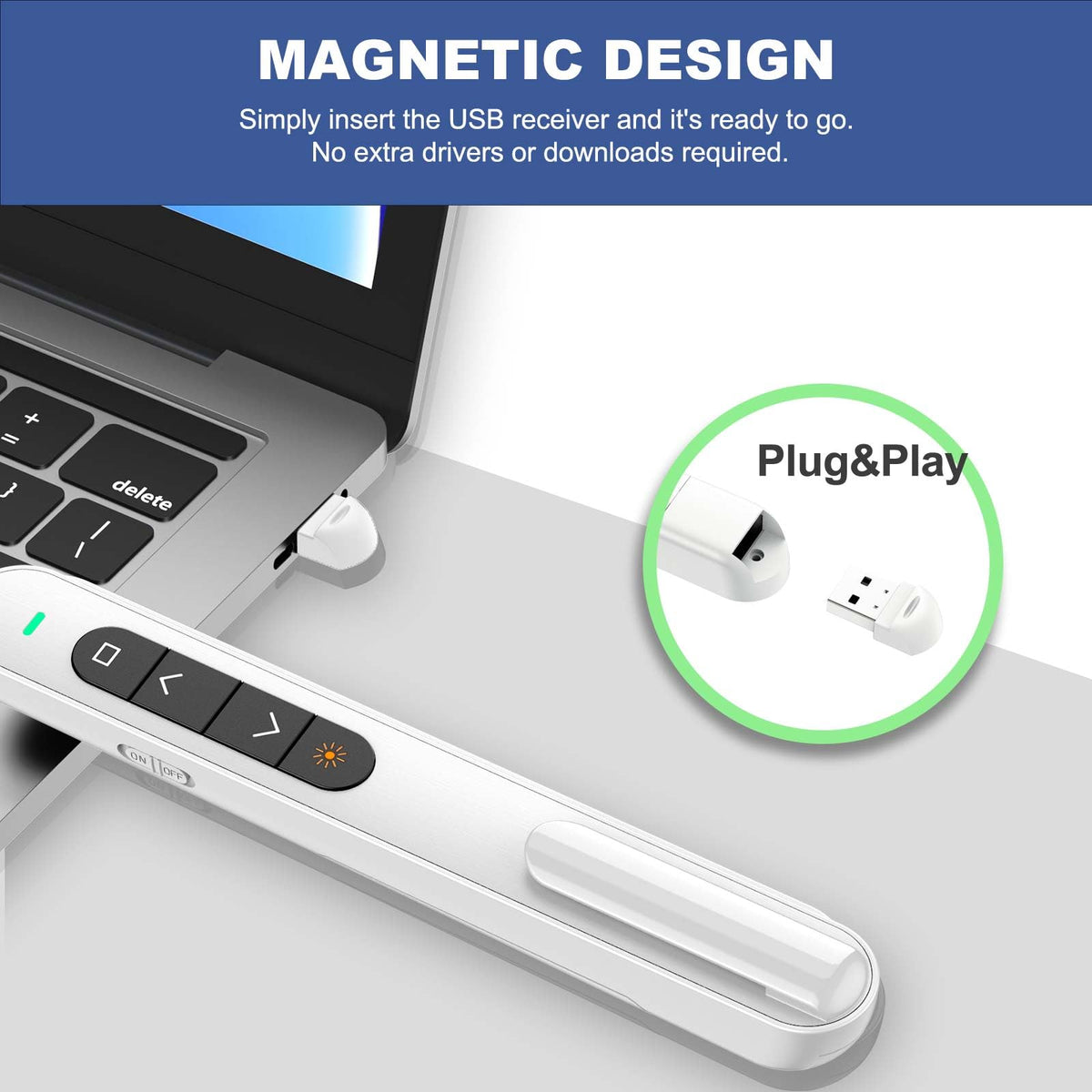 QUI 2 Pack Presentation Clicker, Hyperlink Volume Control Wireless Presenter, RF 2.4GHz USB Presentation Remote Control,PowerPoint Clicker Slide Advancer for Computer, Laptop, Mac (USB, White)