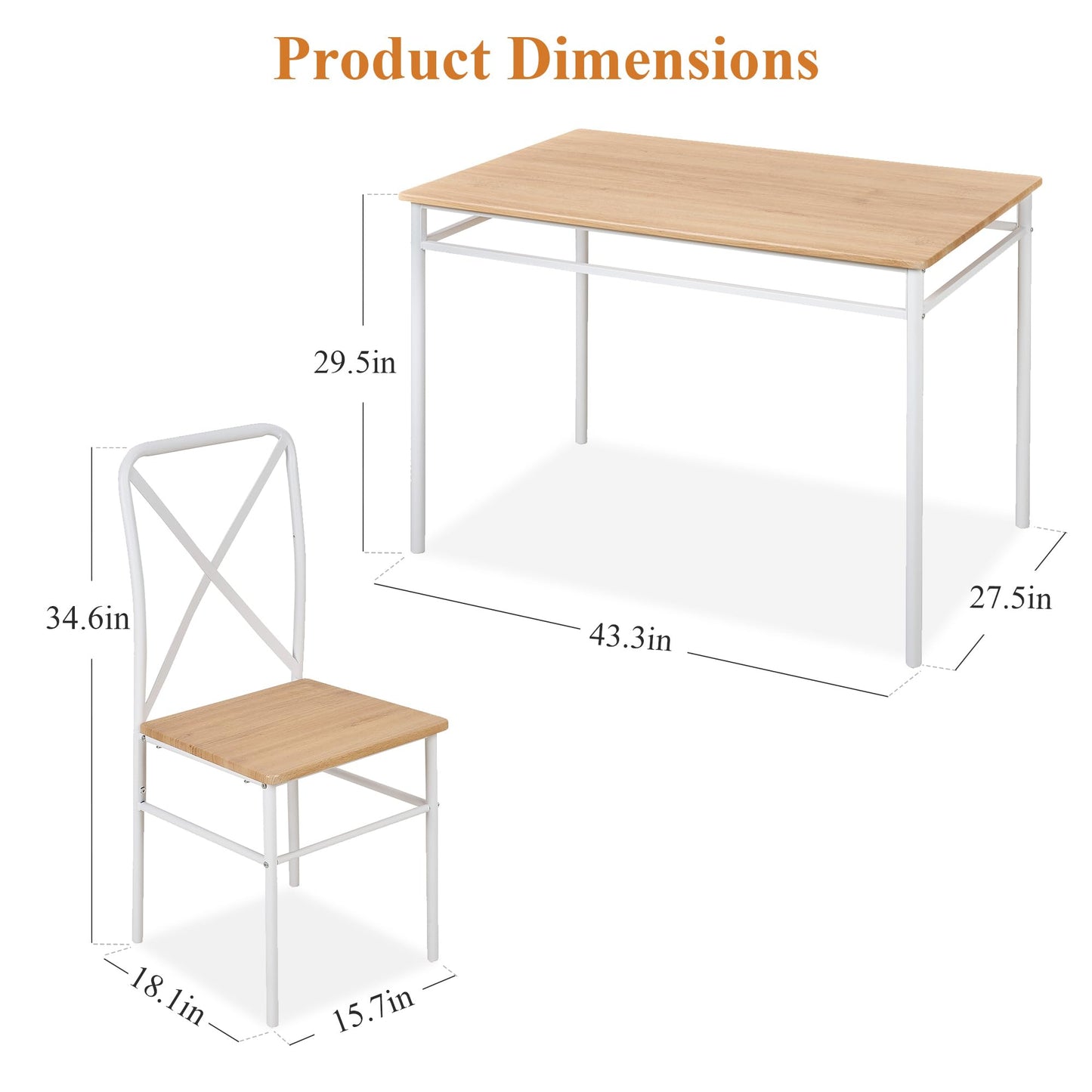 VECELO Dining Table Set for 4, 5-Piece Wood Kitchen Table with Chairs for Small Space, Breakfast Nook, Space-Saving, Natural White