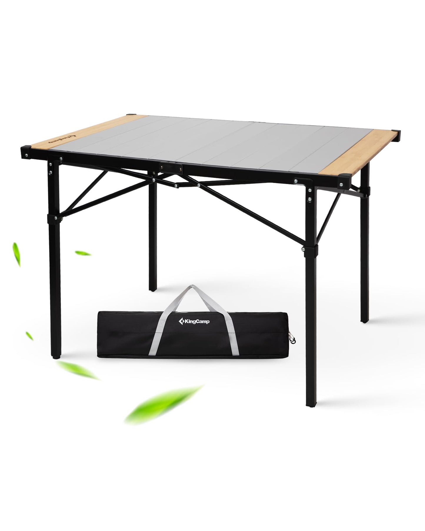 KingCamp Folding Camping Table, Aluminum Roll-Up Camp Table, Large Foldable Table for 4-6 Person, Outdoor Portable Tables with Carry Bag, 176 LBS Heavy Duty Load (Bamboo：40.16“x27.5”，4-6 People)