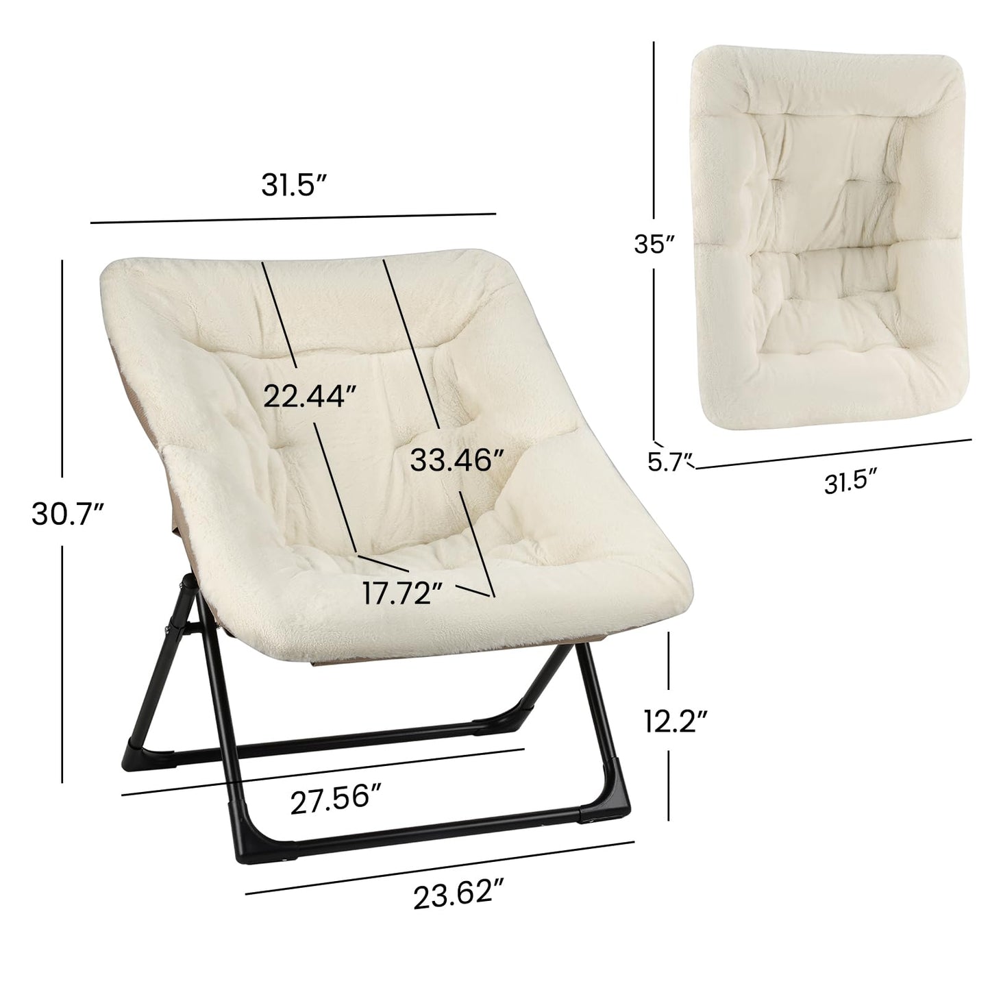 Mordchil HF Comfy Saucer Chair for Adults, Soft Faux Fur Bedroom Chair, Accent Dorm Chairs, Flexible Living Room Reading Chairs, Oversized Folding Seat for Teens, X-Large, Beige