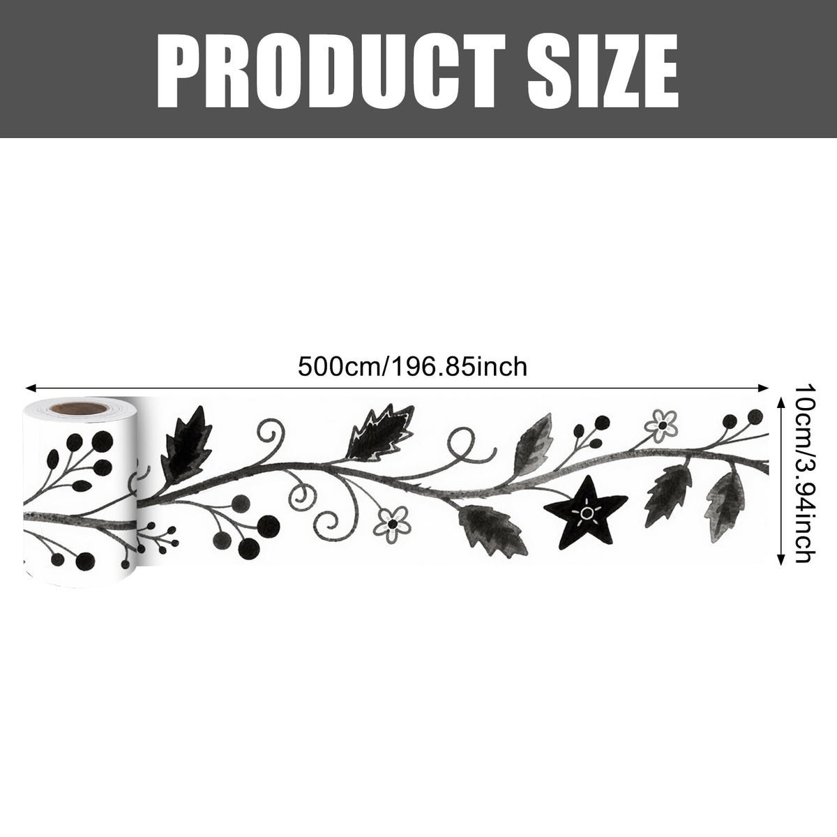 Nuxovilar Peel and Stick Wallpaper Border, Self-Adhesive Wall Border, PVC 3.94×16.4 Ft, Wall Borders Peel and Stick for Accent Walls, Craft Rooms, Laundry Rooms (Black White Floral Vine Design0