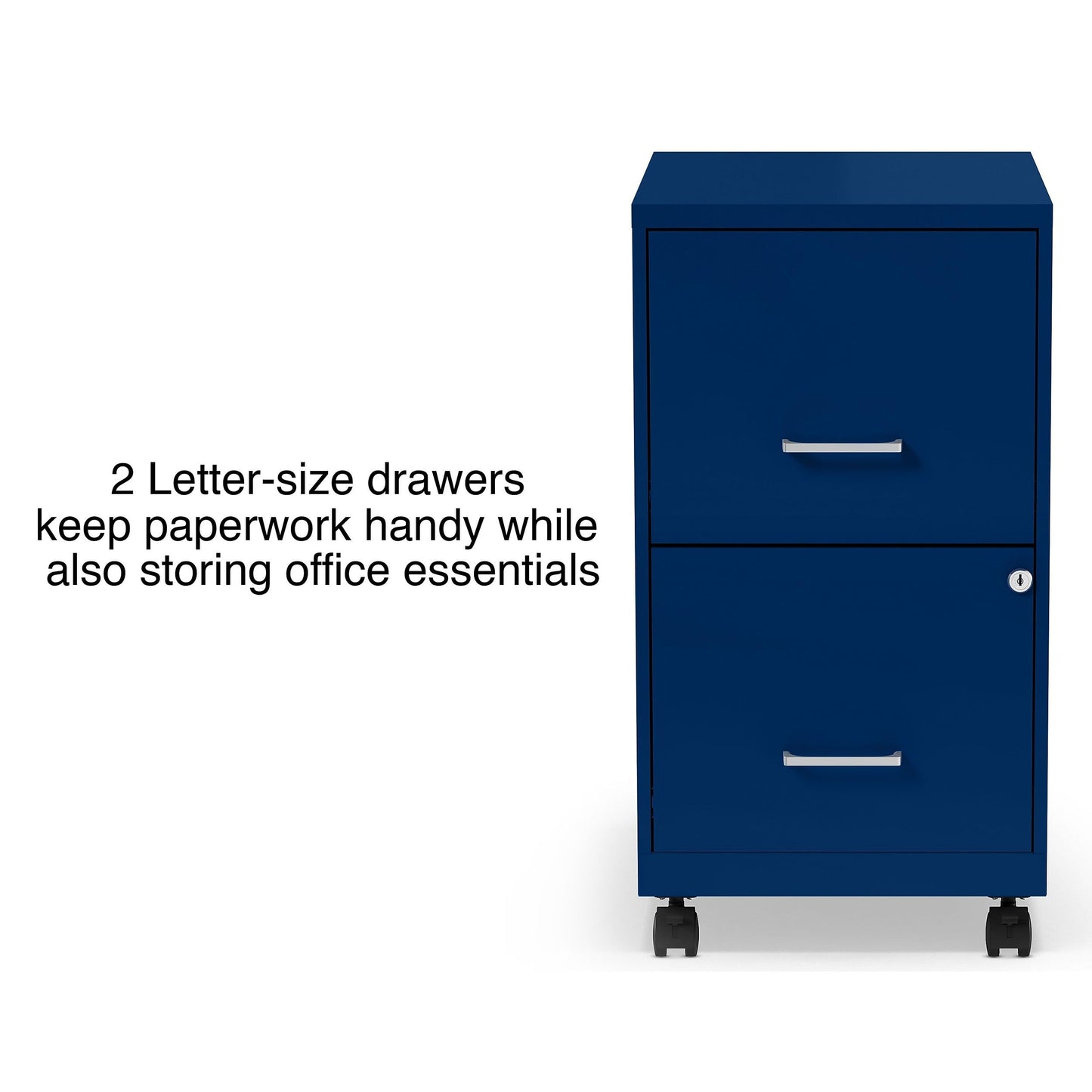 STAPLES 2-Drawer Vertical File Cabinet, Letter Size Documents, Lockable & Mobile, 18" D x 14" W x 26.3" H, Blue
