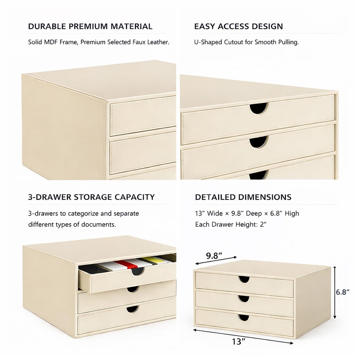 UnionBasic Document Organizer, 3-Drawer File Cabinet Document Storage Box, Office Desktop Filing Organizer, Seashell