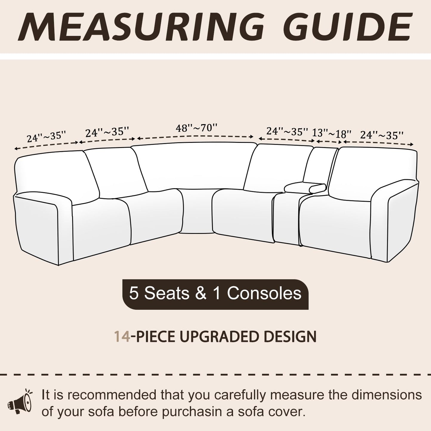 Arfntevss Sectional Recliner Couch Covers Velvet Washable Corner Sectional Sofa Cover for Reclining Stretch Soft Thick L Shape Recliner Slipcover Set (5 Seat with 1 Console Cover, Cream)