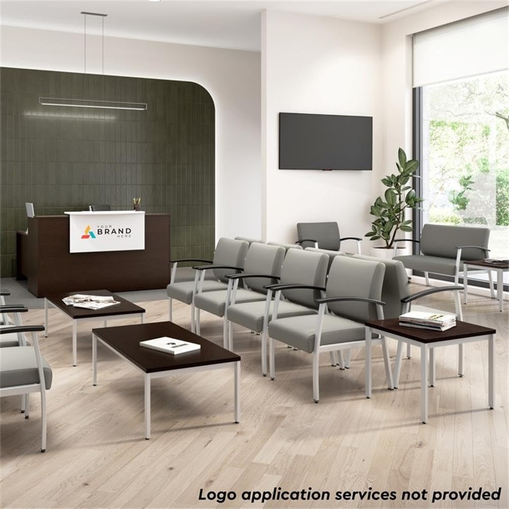 Bush Business Furniture Arrive Bariatric Waiting Room Guest Chair with Arms in Light Gray Vinyl, Reception Area Seating for Office and Lobby