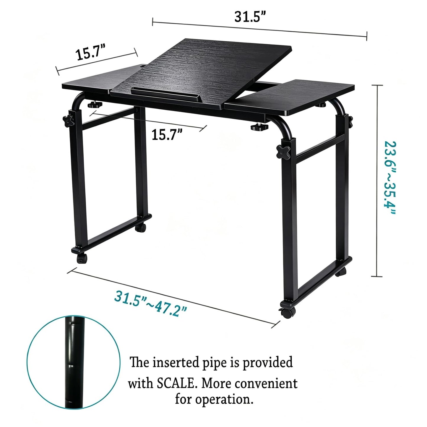Overbed Bedside Table Over The Bed Table with Wheels Height Adjustable Medical Tilt Top Hospital Bed Table Laptop Standing Lap Desk Cart Table Stand for Bed Hospital Home Office Use Bed Trays Desk