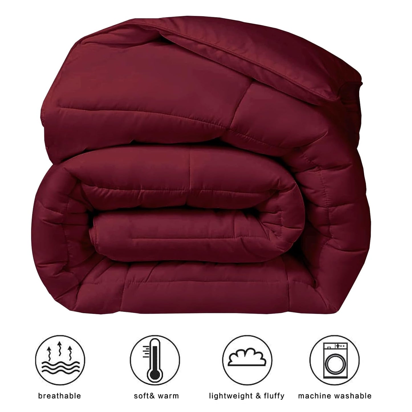 COHOME Premium King Size Comforter, All-Season Quilted Down Alternative Duvet Insert, Luxury Hotel GentleSoft Comforter with Anti-Clump Tech & 8 Tabs - Reversible - Burgundy 90x102 inches