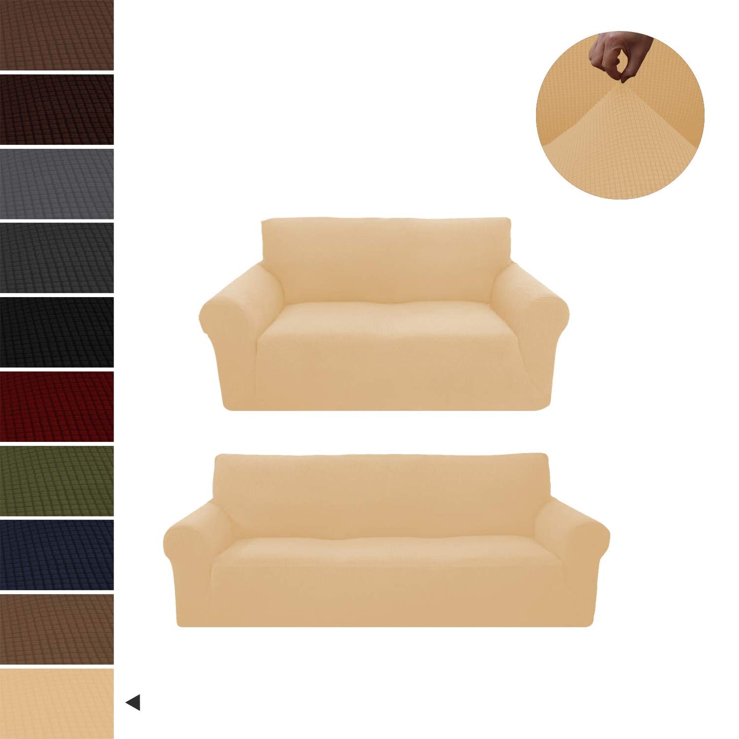 Sapphire Home 2-Piece Sofa and Loveseat Slipcovers, Couch and Loveseat Covers Set, Form fit Stretch, Wrinkle Free, Furniture Protector, Premium Brushed Sofa Covers for Living Room (Beige/Cream)
