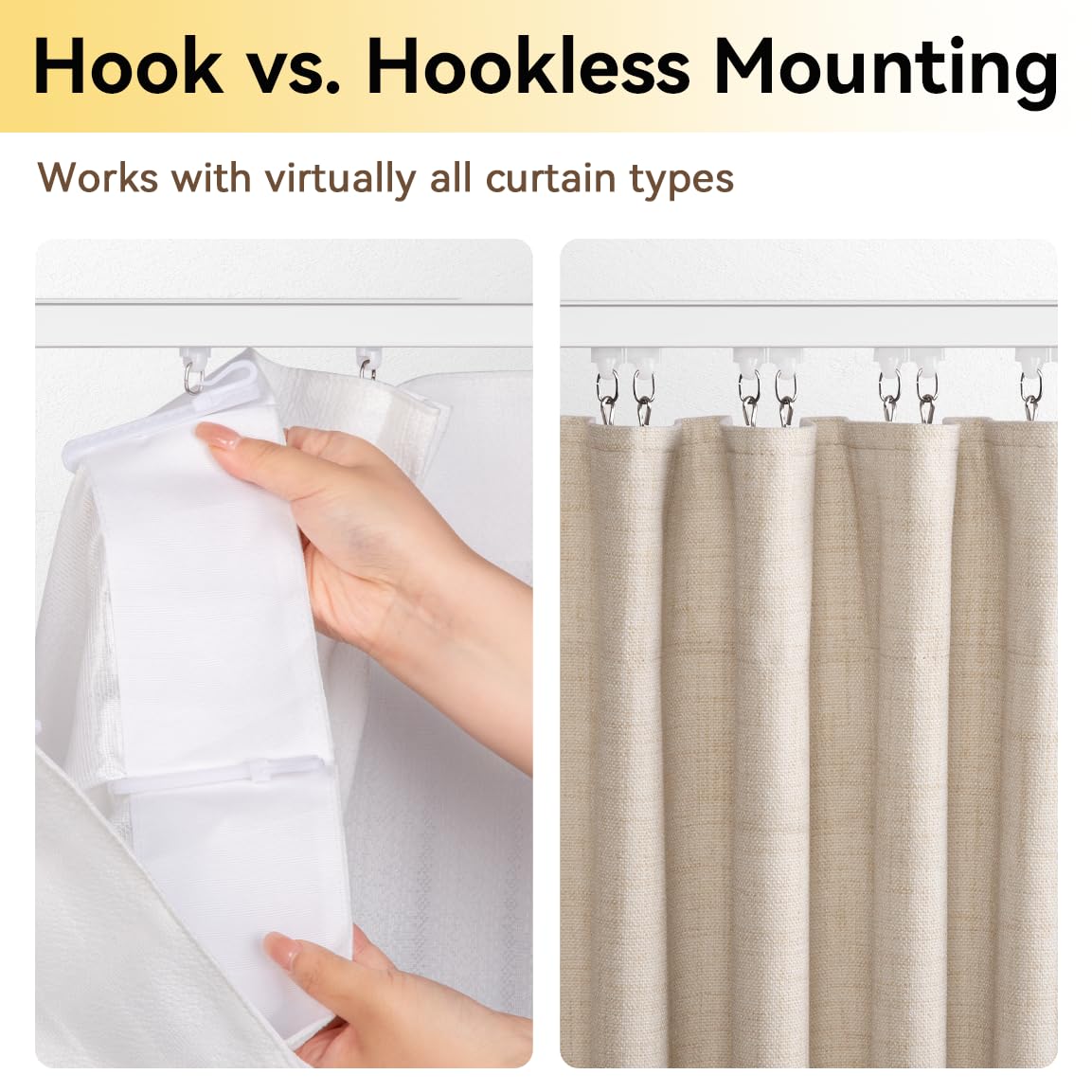FELIDESIGN Curtain Track, Ceiling Curtain Track for Room Divider, Ceiling Mount Rail Set with Roller Hooks, White, 9ft - 12ft