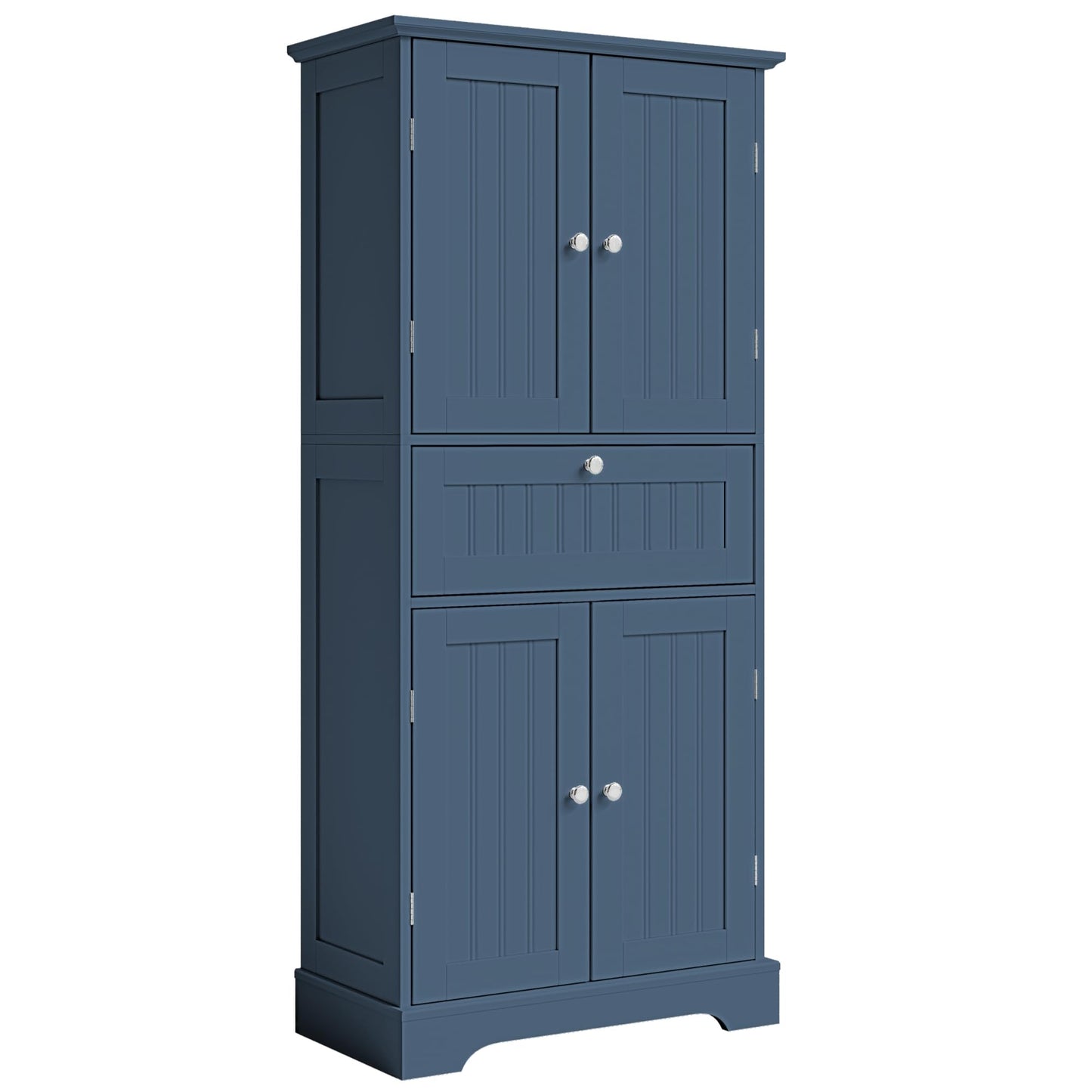 ChooChoo 51" H Tall Bathroom Floor Cabinet, Modern Bathroom Storage Cabinet with Drawer and Adjustable Shelves, Freestanding Kitchen Pantry Cupboard with 4 Doors for Living Room, Blue