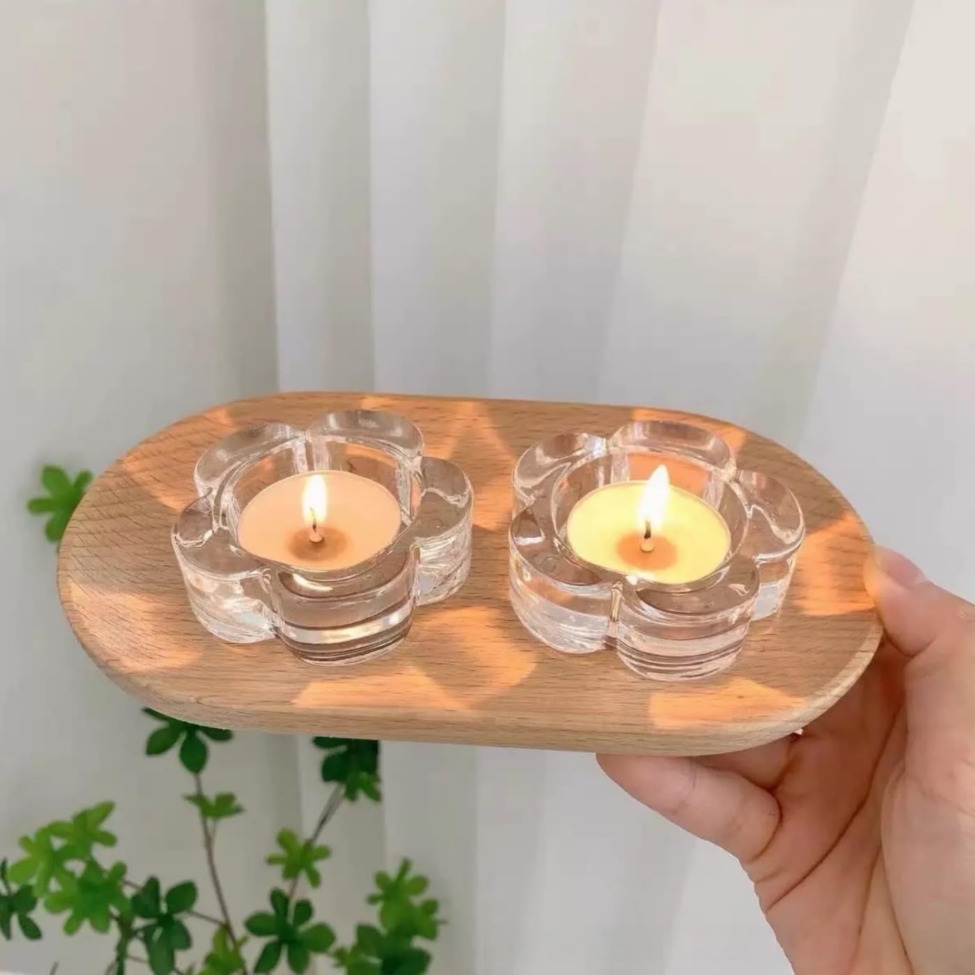 8-Piece Glass Flower Tea Set & Thick Glass Candle Holders - Crystal Clear Table Centerpieces for Home Decor Wedding Party