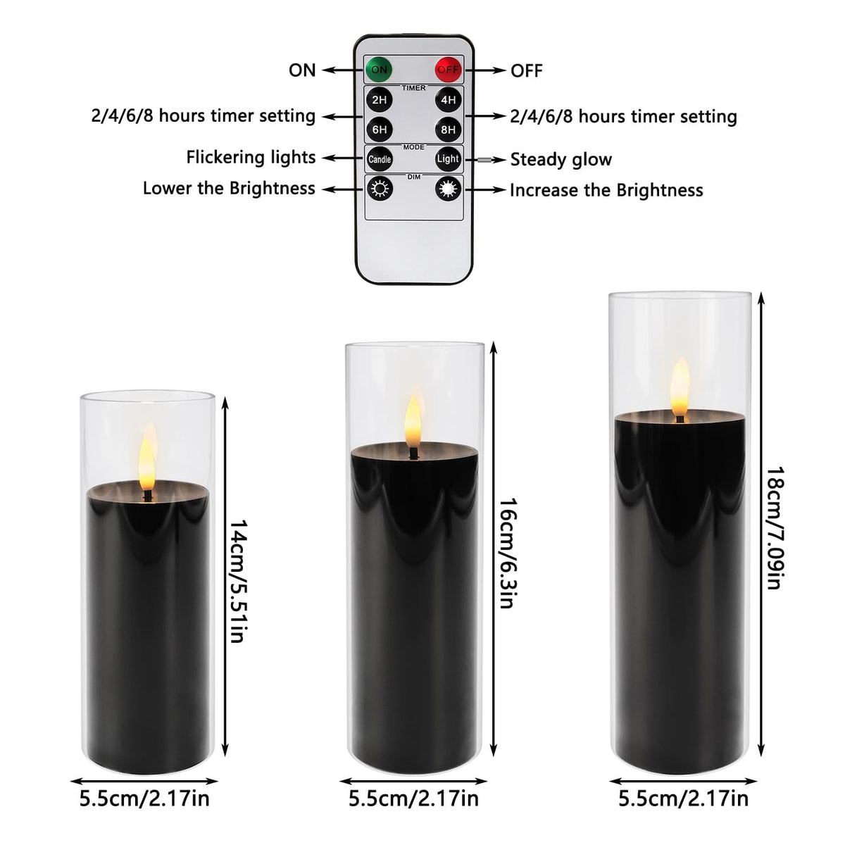 Grcdoyvl 24-Pack Black Flameless LED Candles for Daily Home & Christmas Decor - Realistic Flickering Black Acrylic Pillars with Remote Timer, Perfect for Dining Table, Bedroom, Winter Mantel, Weddings