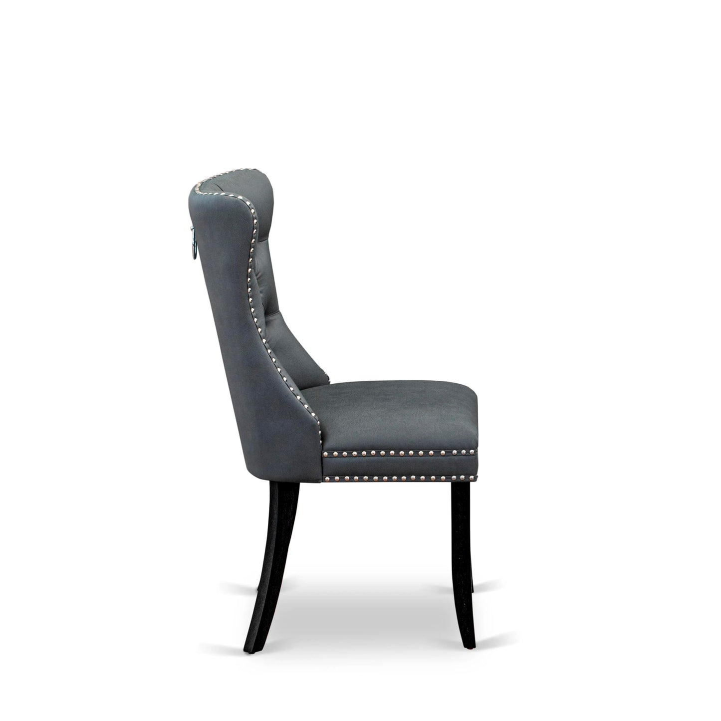 East West Furniture DAP6F13 Dallas Parsons Dining Chairs - Button Tufted Nailhead Platinum Gray Polyester Fabric Padded Chairs, Set of 2, Wirebrushed Black