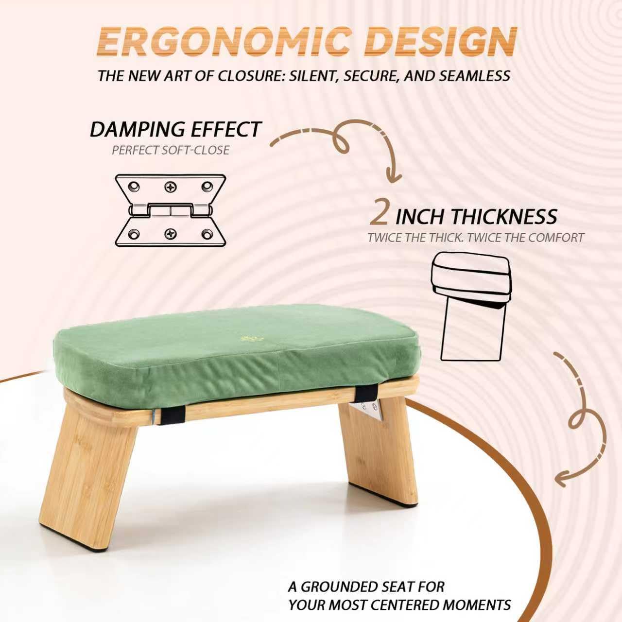 Estleys Meditation Bench, Bamboo Meditation Stool, Folding Kneeling Meditation Bench, Seiza Prayer Bench, Prayer Bench with Meditation Cushion, Kneeling Stool(Green)