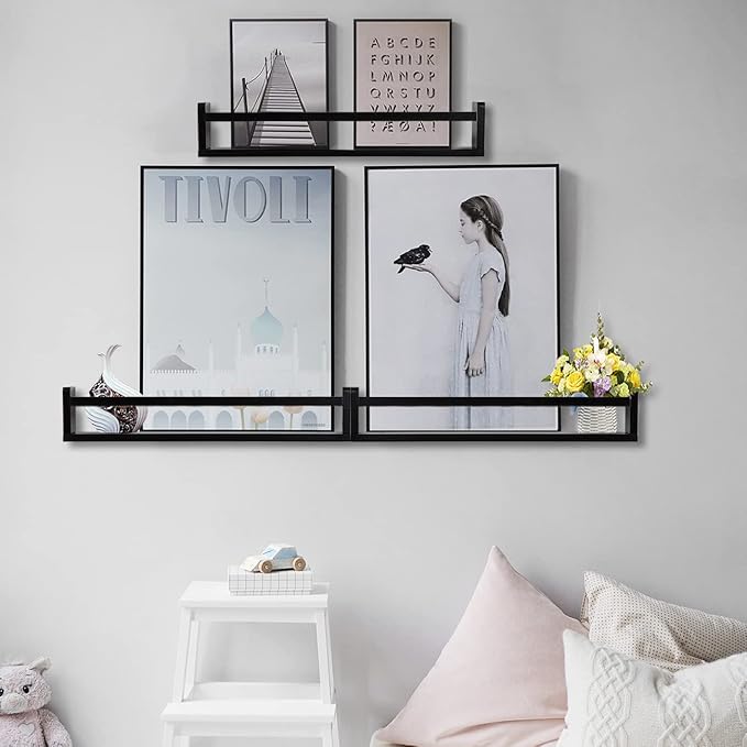 AZSKY Classic Nursery Book Shelves Black Wooden Floating Shelves Wall Bookshelf